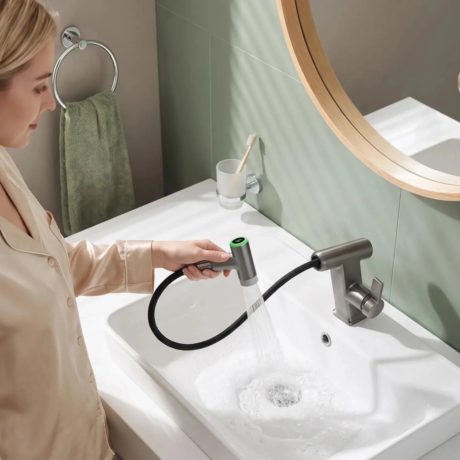 Lefton Pull-Out Faucet with Temperature Display & LED Light-BF2207 -Bathroom Faucets- Lefton Home