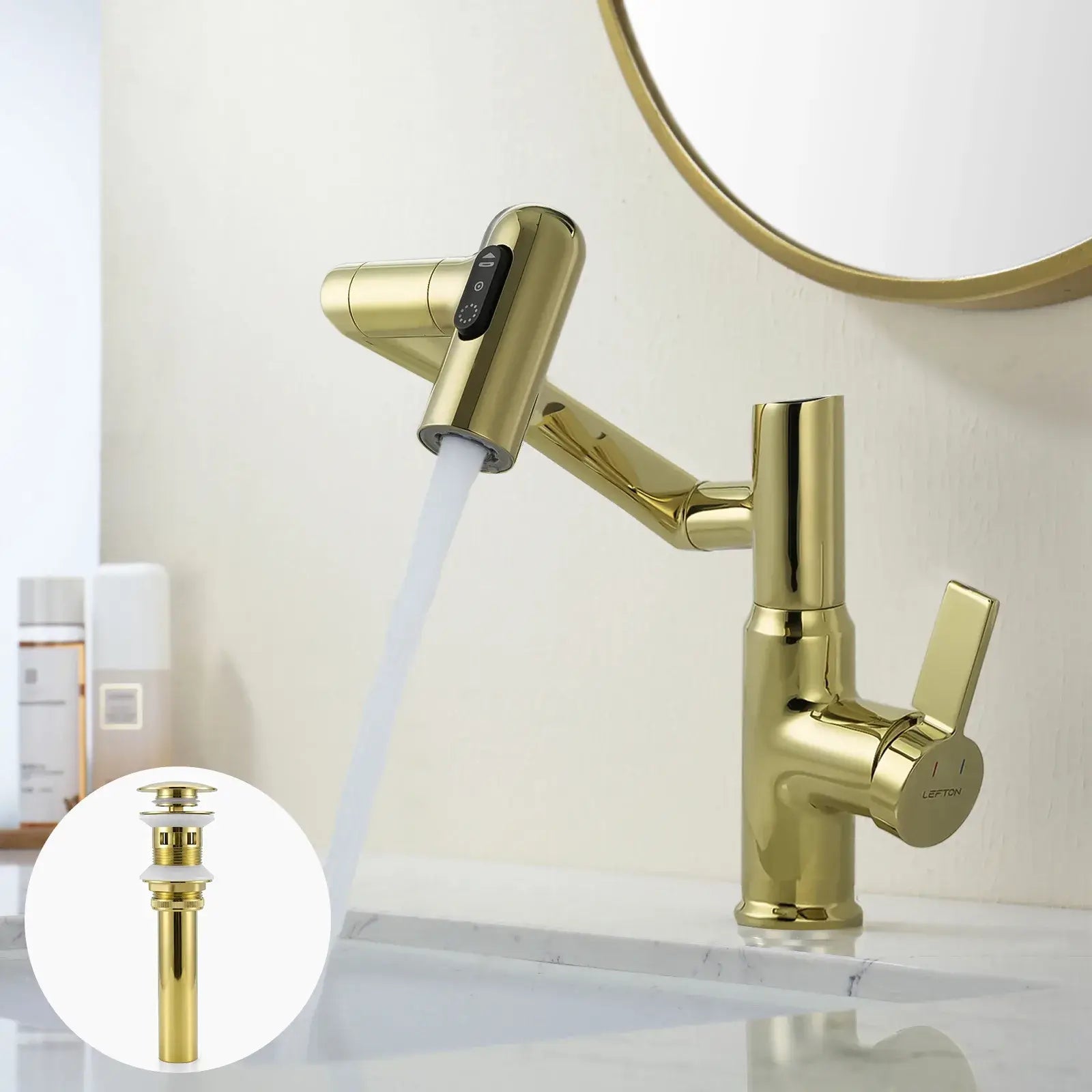 Lefton Rotatable Bathroom Faucet-BF2204 with Sink Drain Stopper -Bathroom Faucets & Drain Stopper- Lefton Home