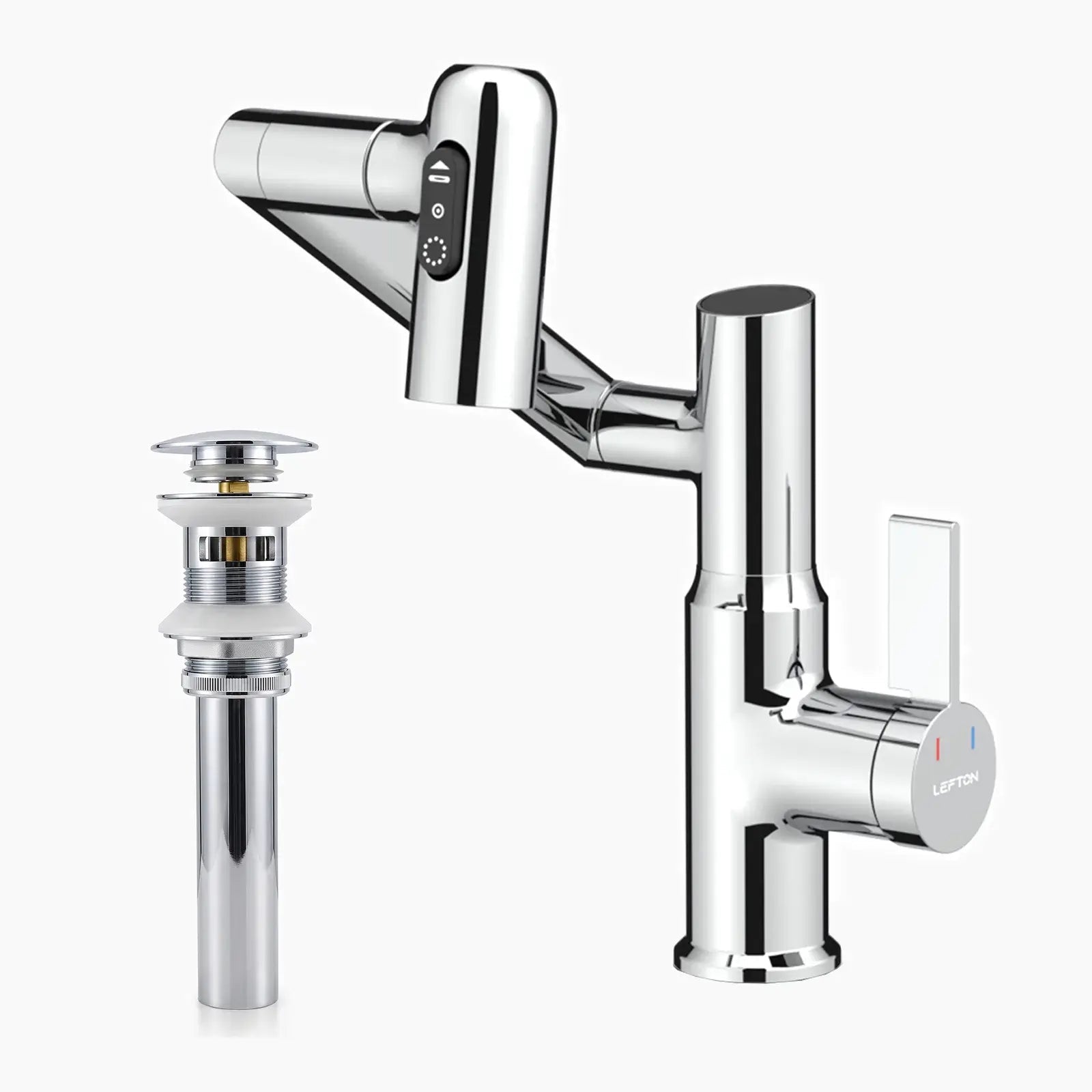 Lefton Rotatable Bathroom Faucet-BF2204 with Sink Drain Stopper -Bathroom Faucets & Drain Stopper- Lefton Home