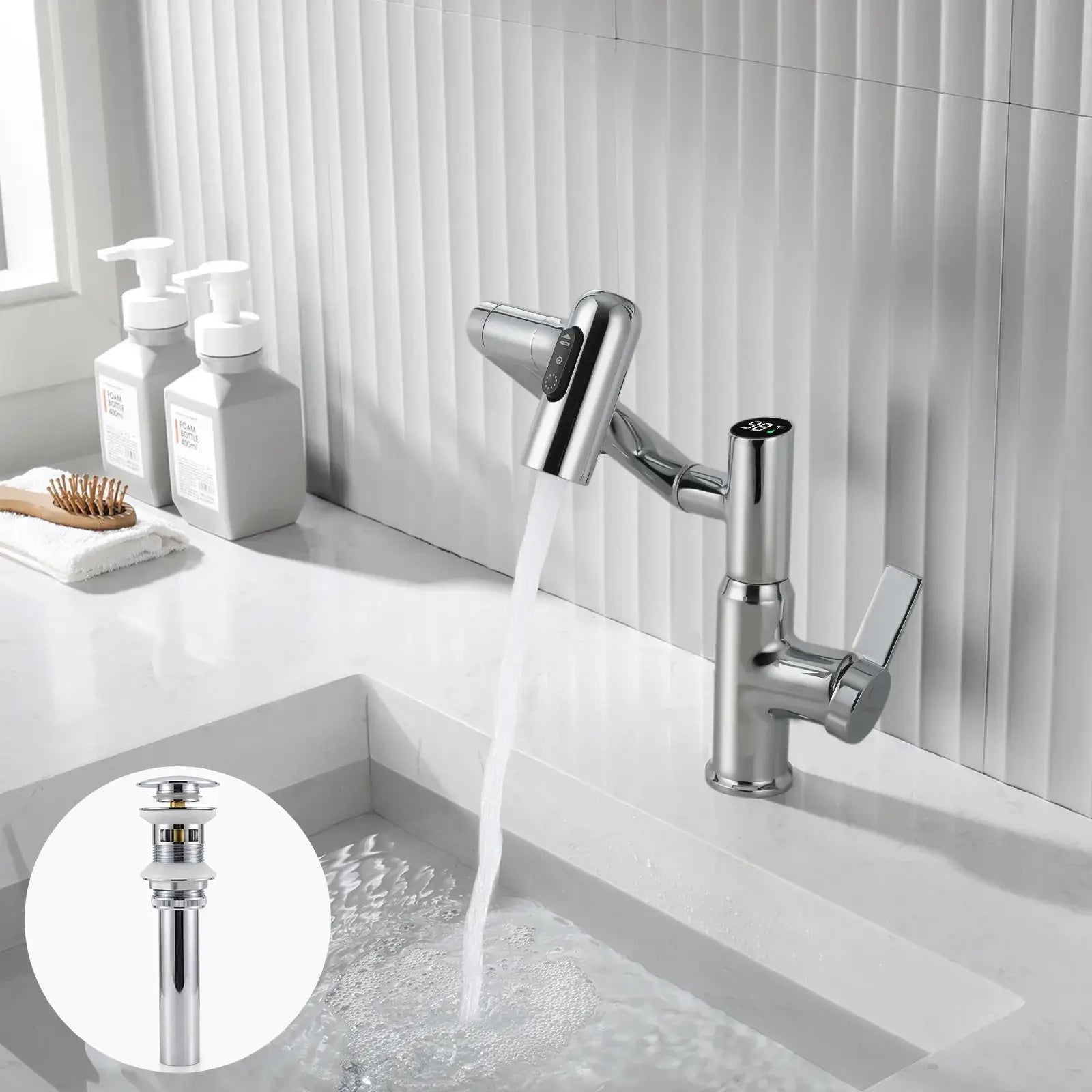 Lefton Rotatable Bathroom Faucet-BF2204 with Sink Drain Stopper -Bathroom Faucets & Drain Stopper- Lefton Home