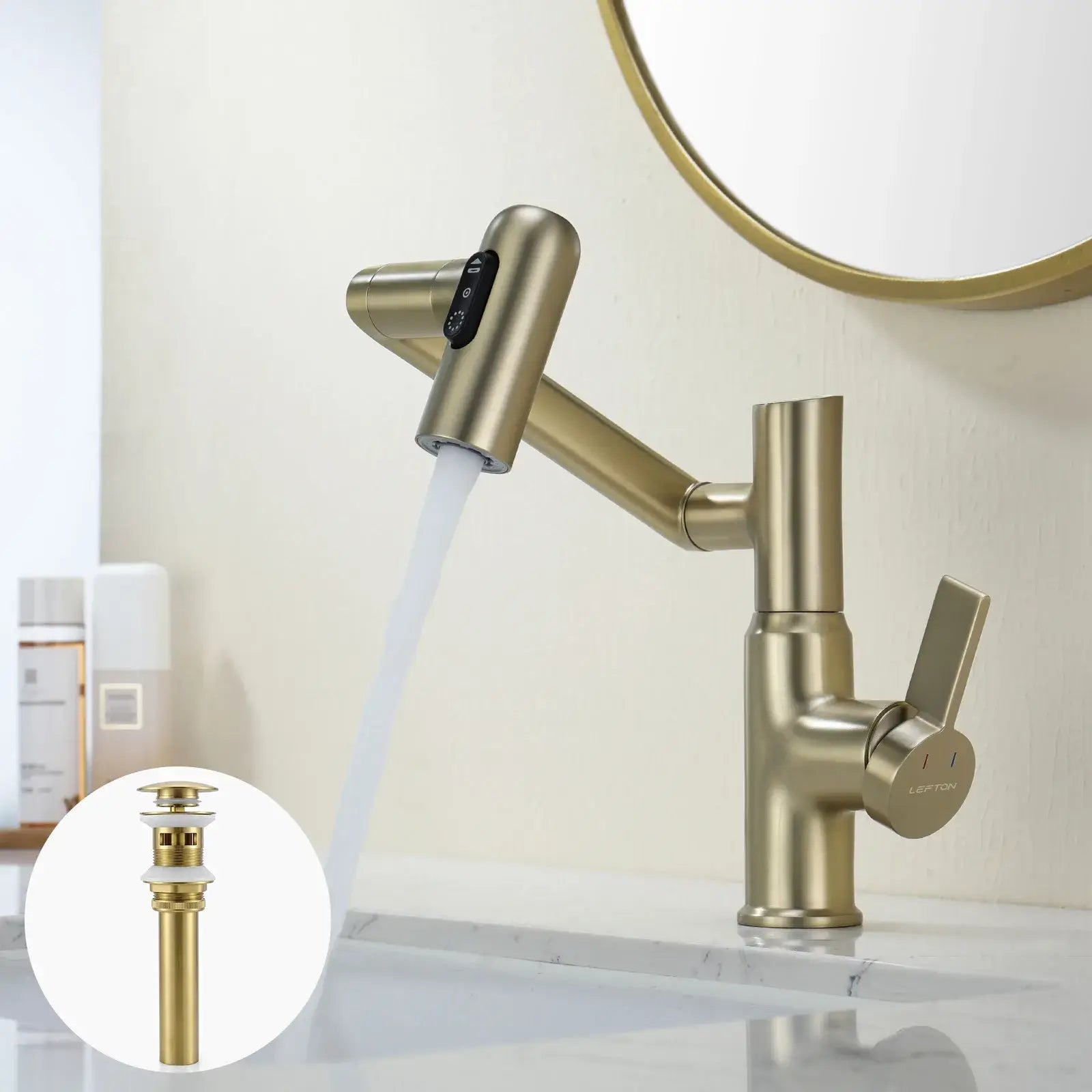 Lefton Rotatable Bathroom Faucet-BF2204 with Sink Drain Stopper -Bathroom Faucets & Drain Stopper- Lefton Home