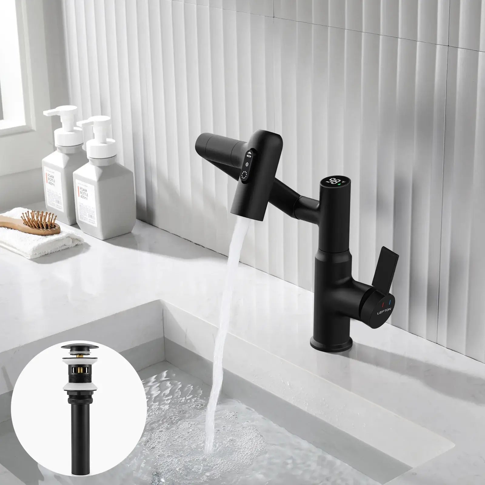 Lefton Rotatable Bathroom Faucet-BF2204 with Sink Drain Stopper -Bathroom Faucets & Drain Stopper- Lefton Home