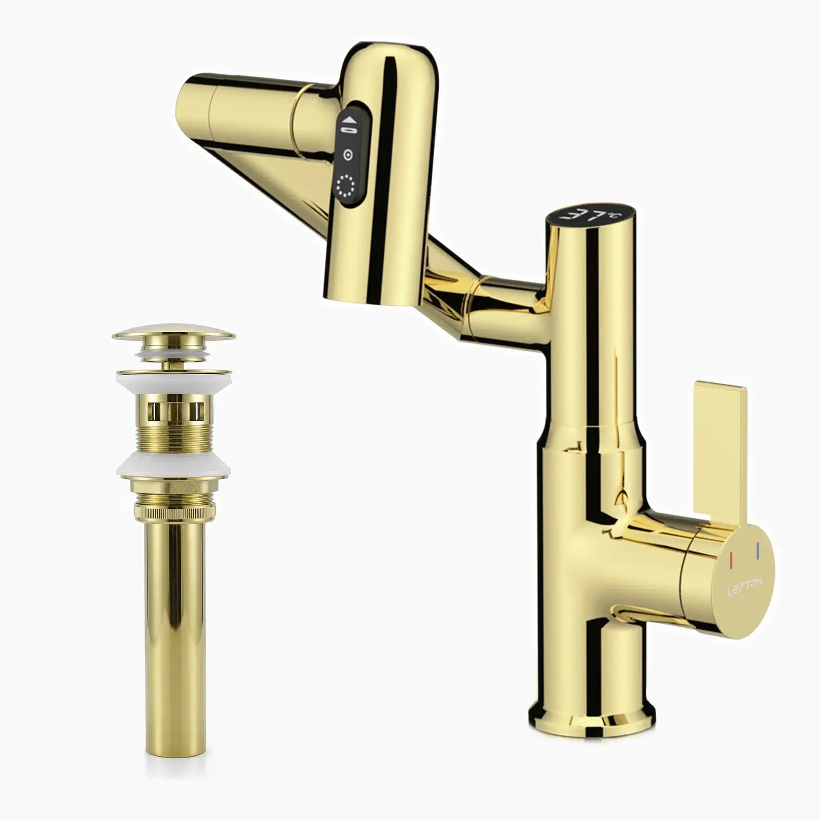 Lefton Rotatable Bathroom Faucet-BF2204 with Sink Drain Stopper -Bathroom Faucets & Drain Stopper- Lefton Home