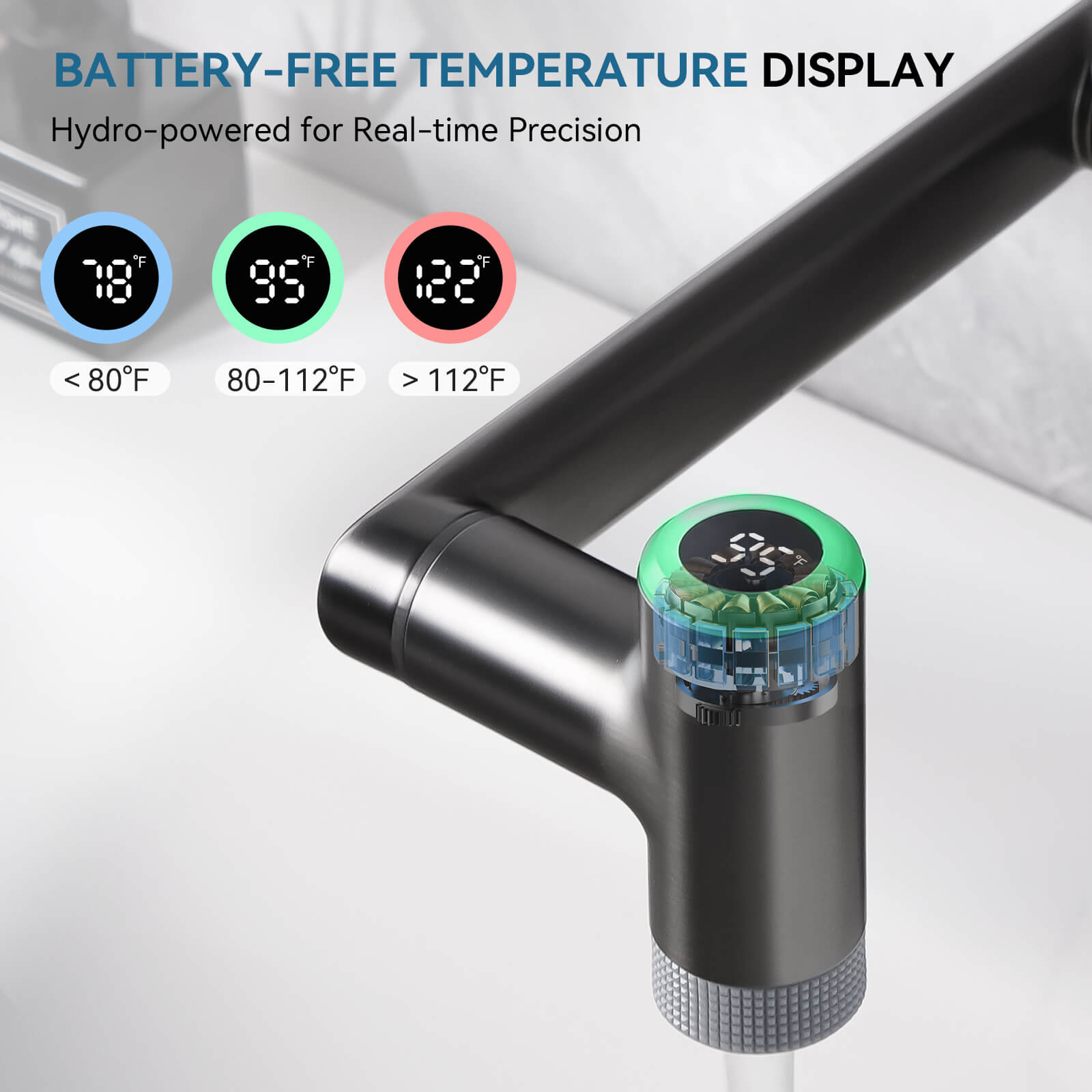 Lefton Single - Hand 1080° Rotating Bathroom Built - in Filter Faucet With Temperature Display - BPF01 - Bathroom Faucets - Lefton Home