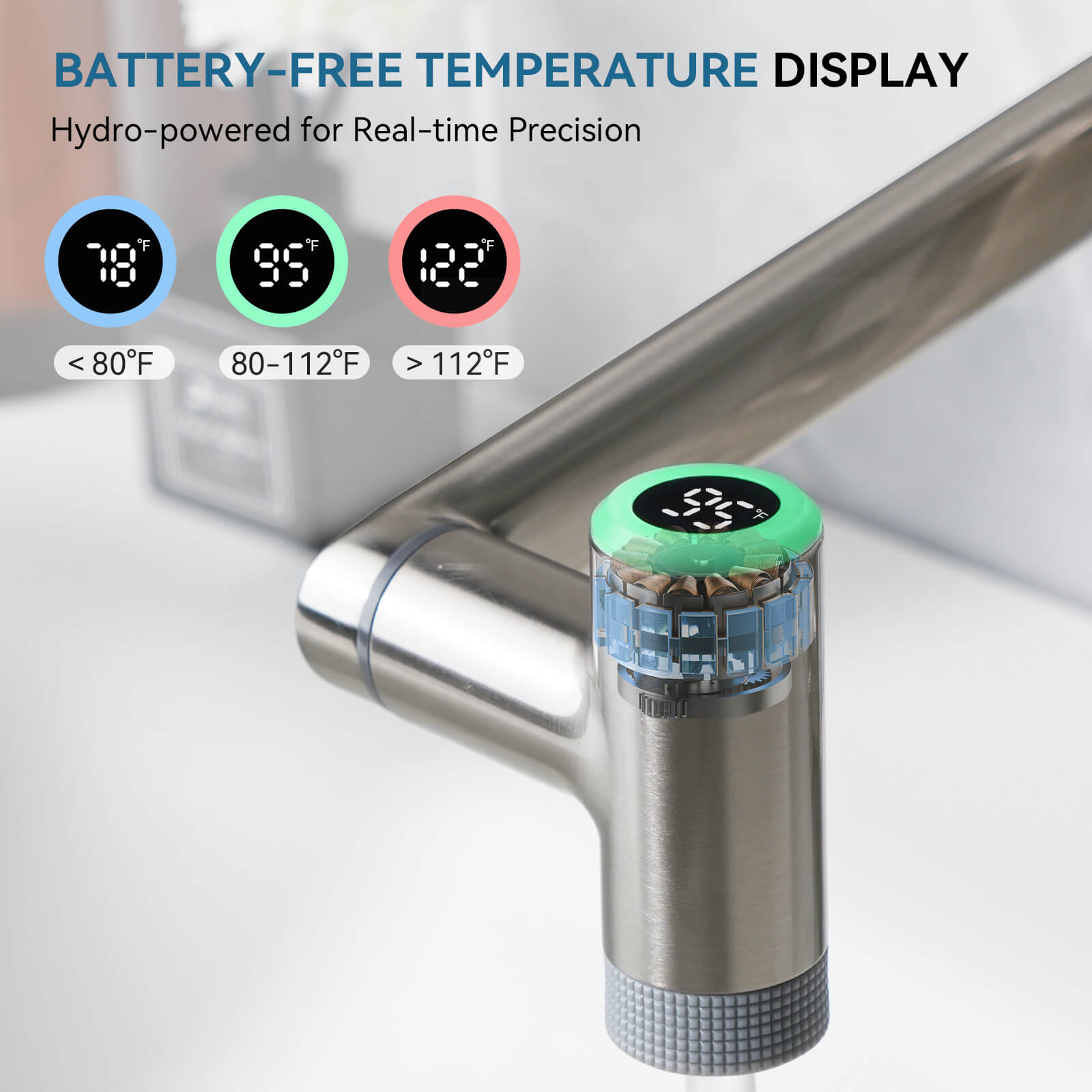 Lefton Single - Hand 1080° Rotating Bathroom Built - in Filter Faucet With Temperature Display - BPF01 - Bathroom Faucets - Lefton Home