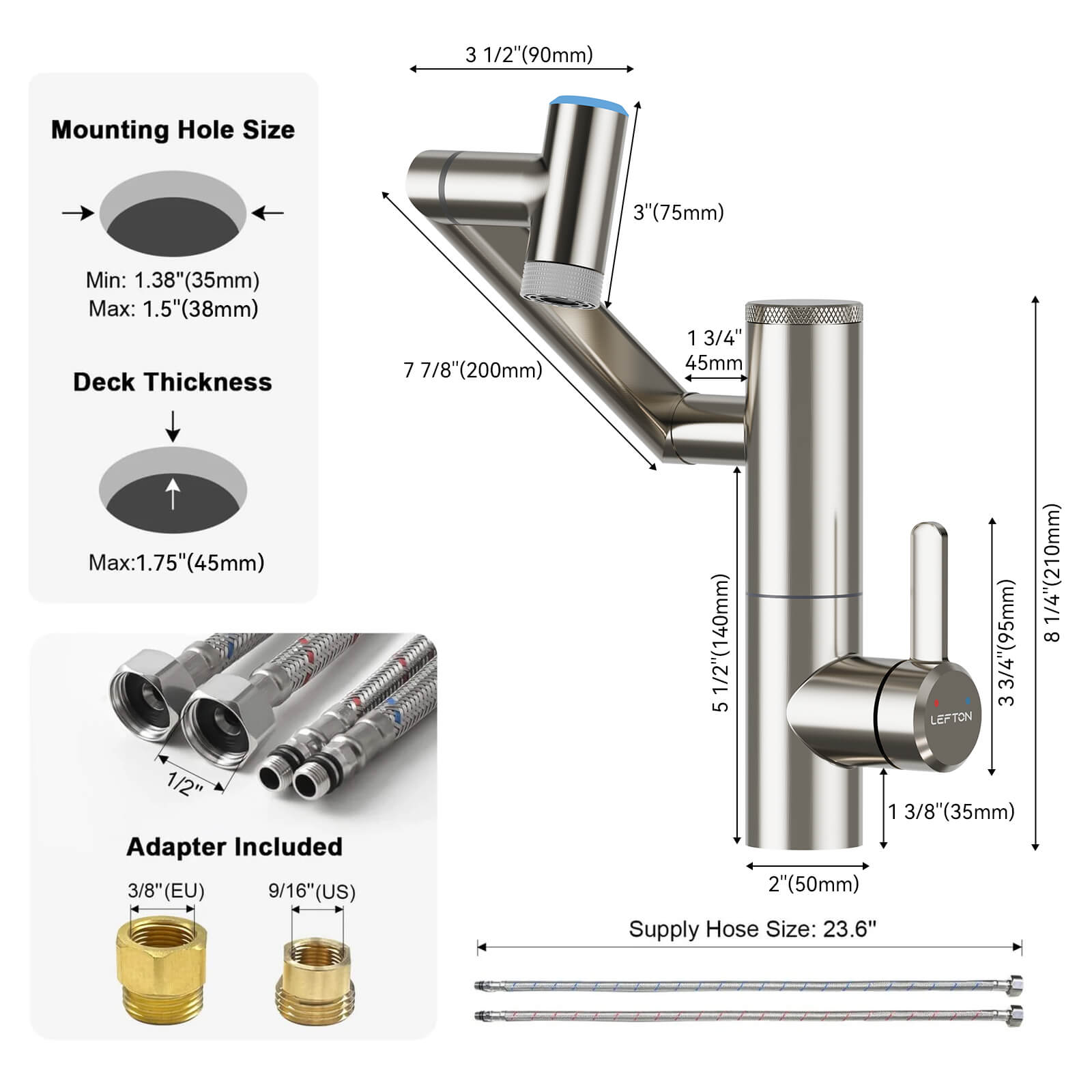 Lefton Single - Hand 1080° Rotating Bathroom Built - in Filter Faucet With Temperature Display - BPF01 - Bathroom Faucets - Lefton Home