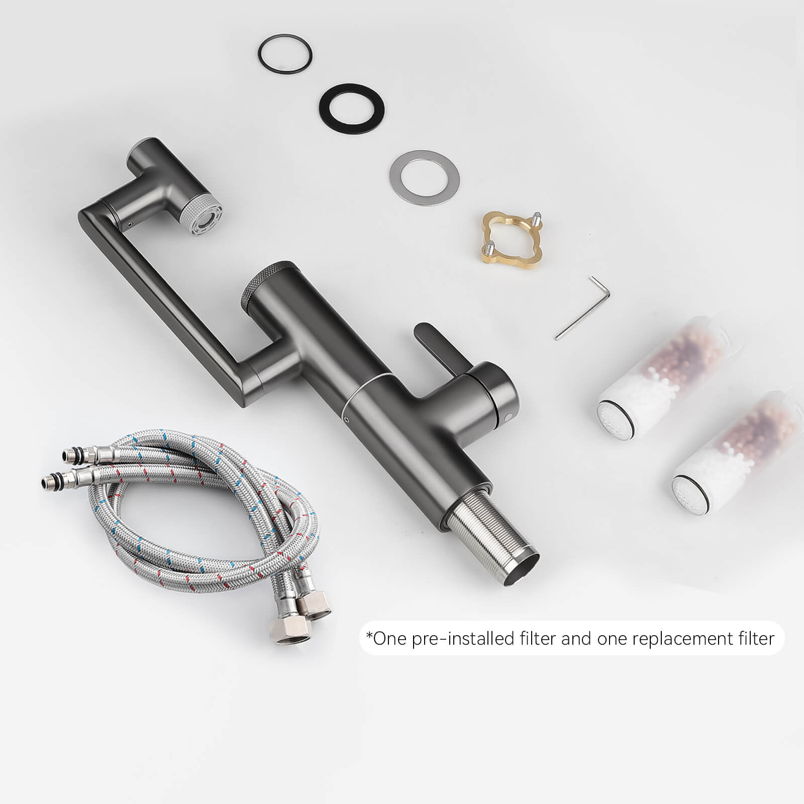 Lefton Single - Hand 1080° Rotating Bathroom Built - in Filter Faucet With Temperature Display - BPF01 - Bathroom Faucets - Lefton Home