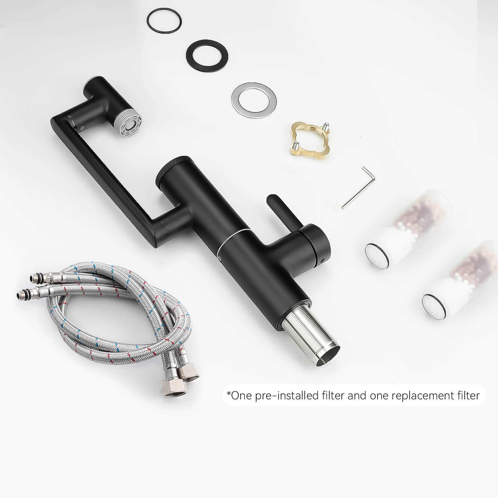 Lefton Single - Hand 1080° Rotating Bathroom Built - in Filter Faucet With Temperature Display - BPF01 - Bathroom Faucets - Lefton Home