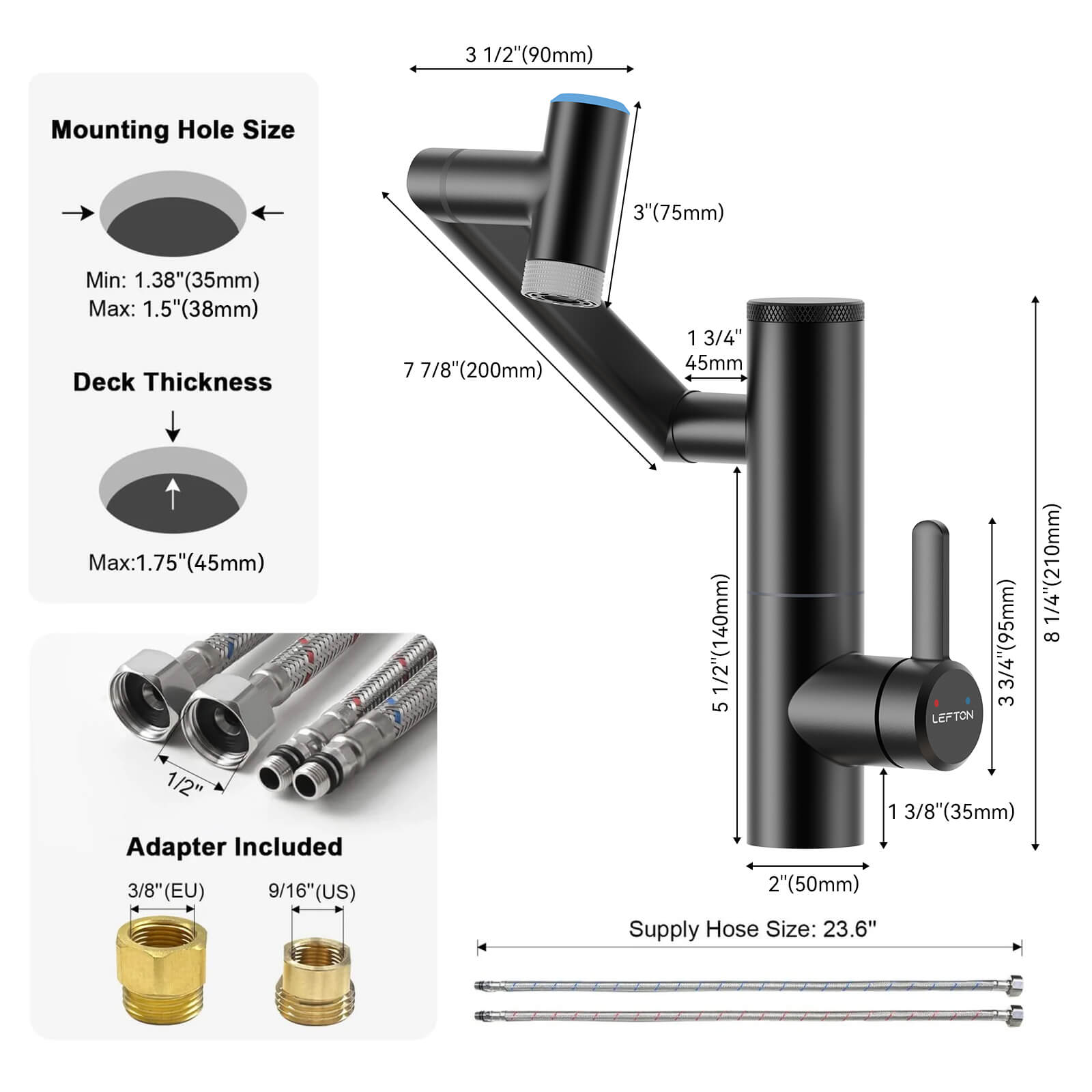 Lefton Single - Hand 1080° Rotating Bathroom Built - in Filter Faucet With Temperature Display - BPF01 - Bathroom Faucets - Lefton Home
