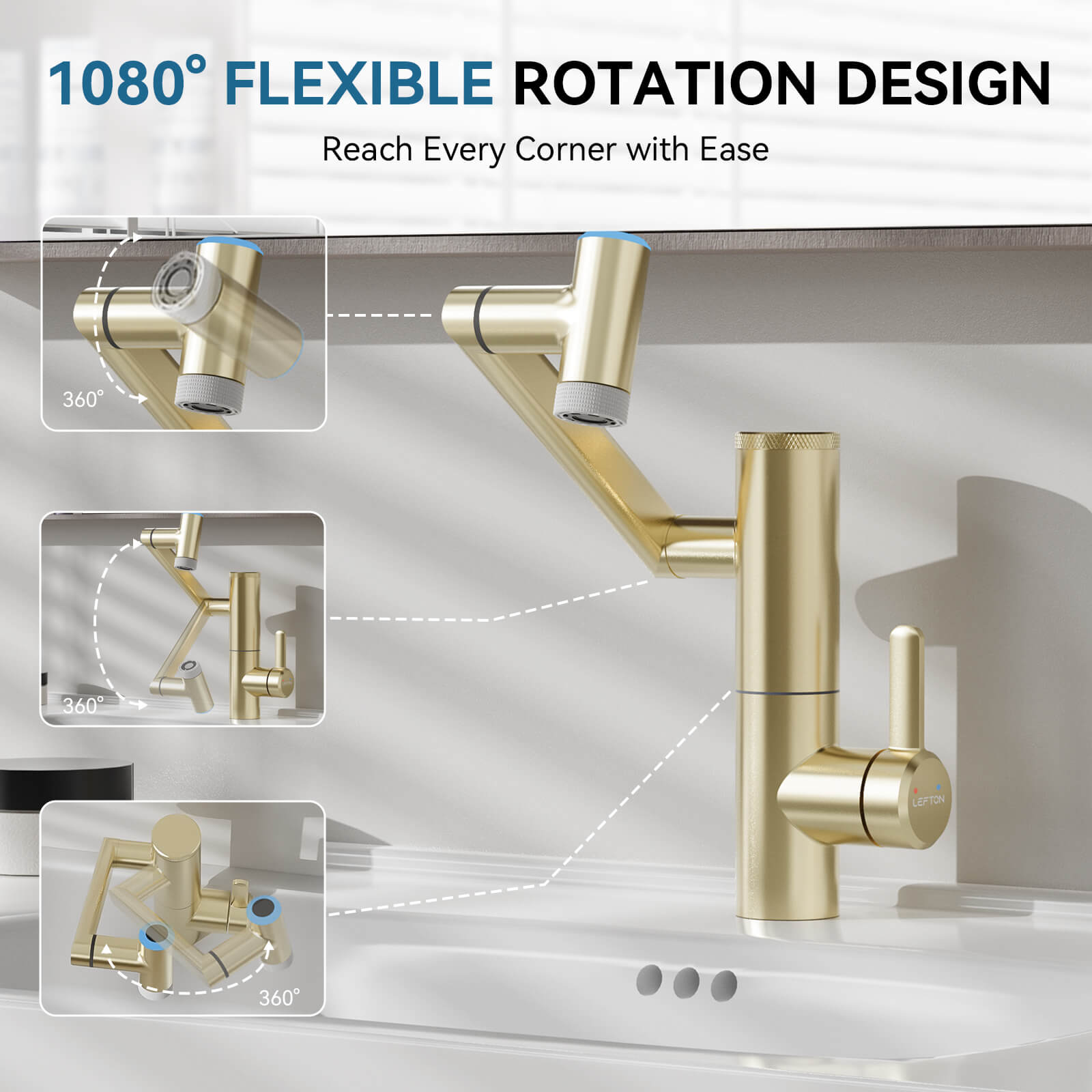 Lefton Single - Hand 1080° Rotating Bathroom Built - in Filter Faucet With Temperature Display - BPF01 - Bathroom Faucets - Lefton Home