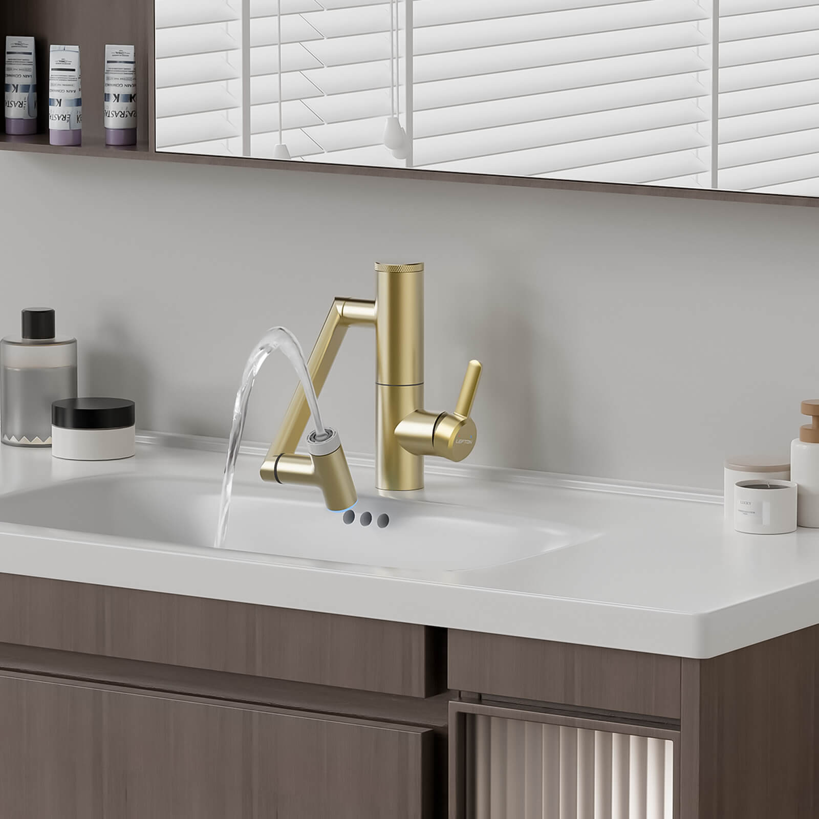 Lefton Single - Hand 1080° Rotating Bathroom Built - in Filter Faucet With Temperature Display - BPF01 - Bathroom Faucets - Lefton Home