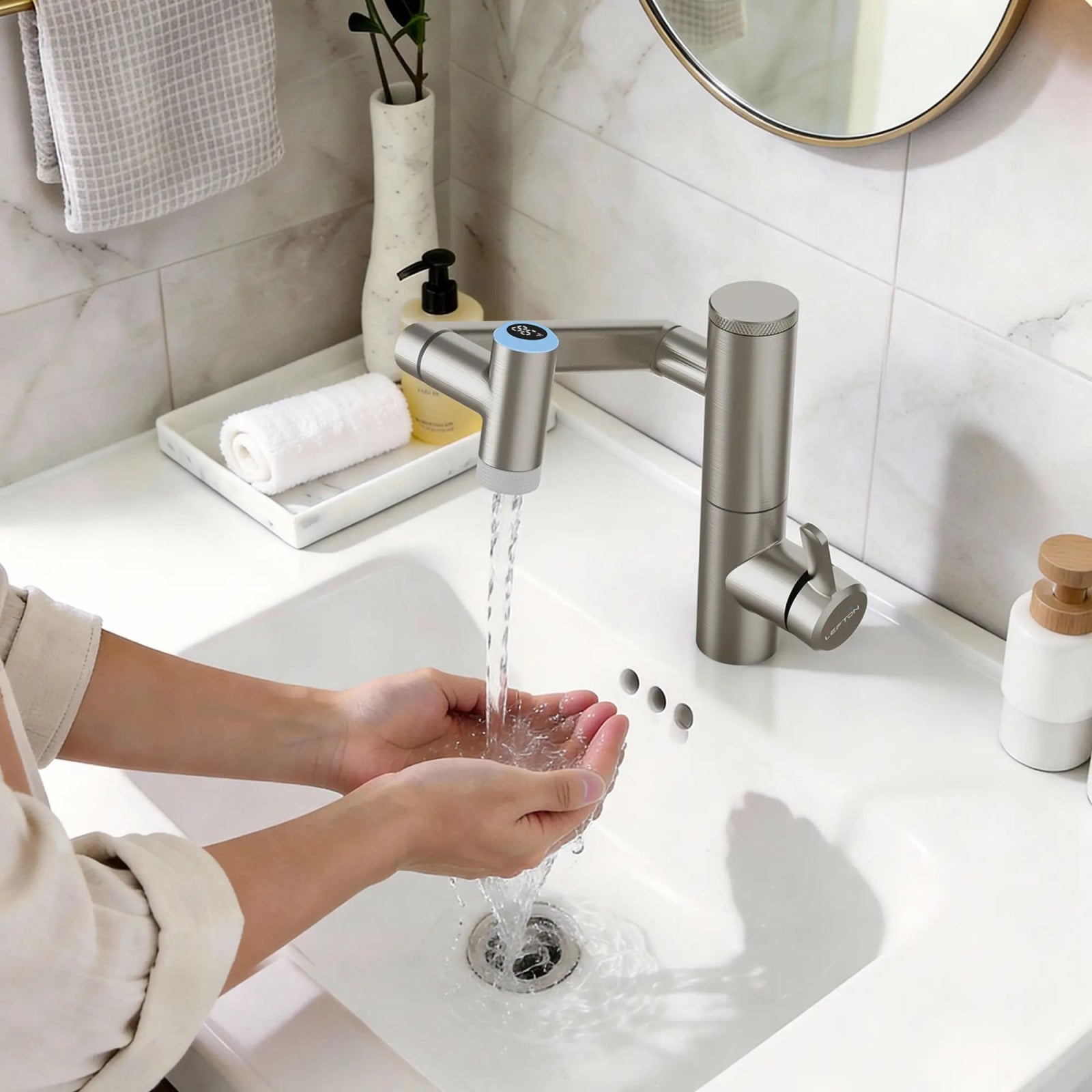 Lefton Single - Handle 1080° Rotating Bathroom Built - in Filter Faucet With Temperature Display - BPF01 - Bathroom Faucets - Lefton Home