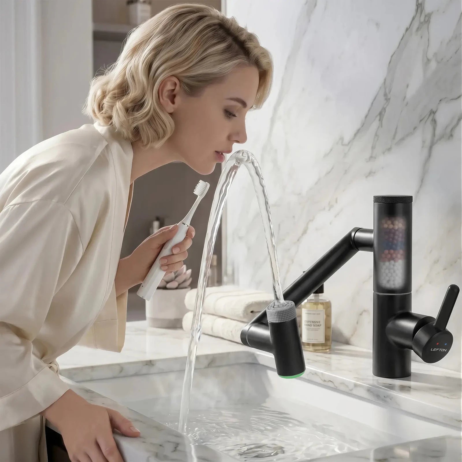 Lefton Single-Handle 1080° Rotating Bathroom Built-in Filter Faucet With Temperature Display-BPF01 -Bathroom Faucets- Lefton Home