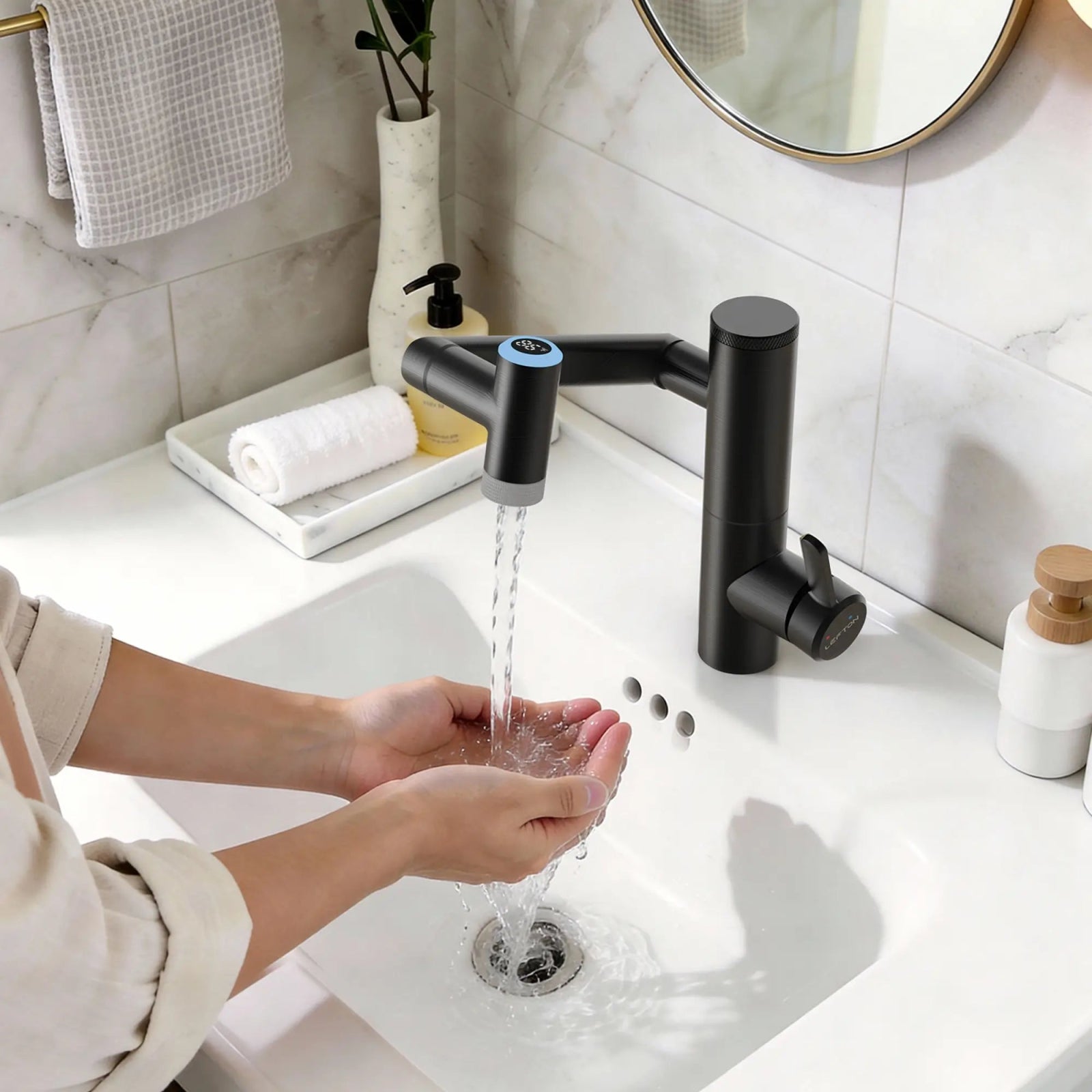 Lefton Single - Handle 1080° Rotating Bathroom Built - in Filter Faucet With Temperature Display - BPF01 - Bathroom Faucets - Lefton Home