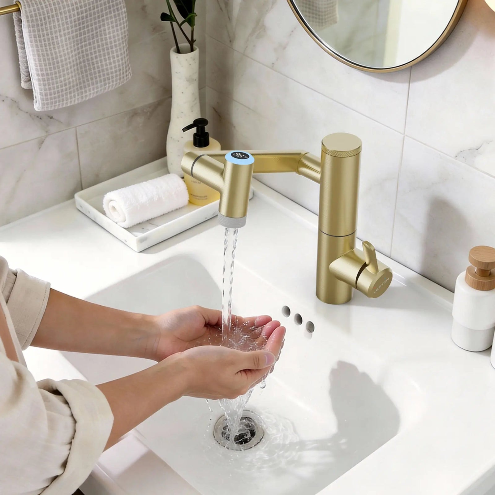 Lefton Single - Handle 1080° Rotating Bathroom Built - in Filter Faucet With Temperature Display - BPF01 - Bathroom Faucets - Lefton Home