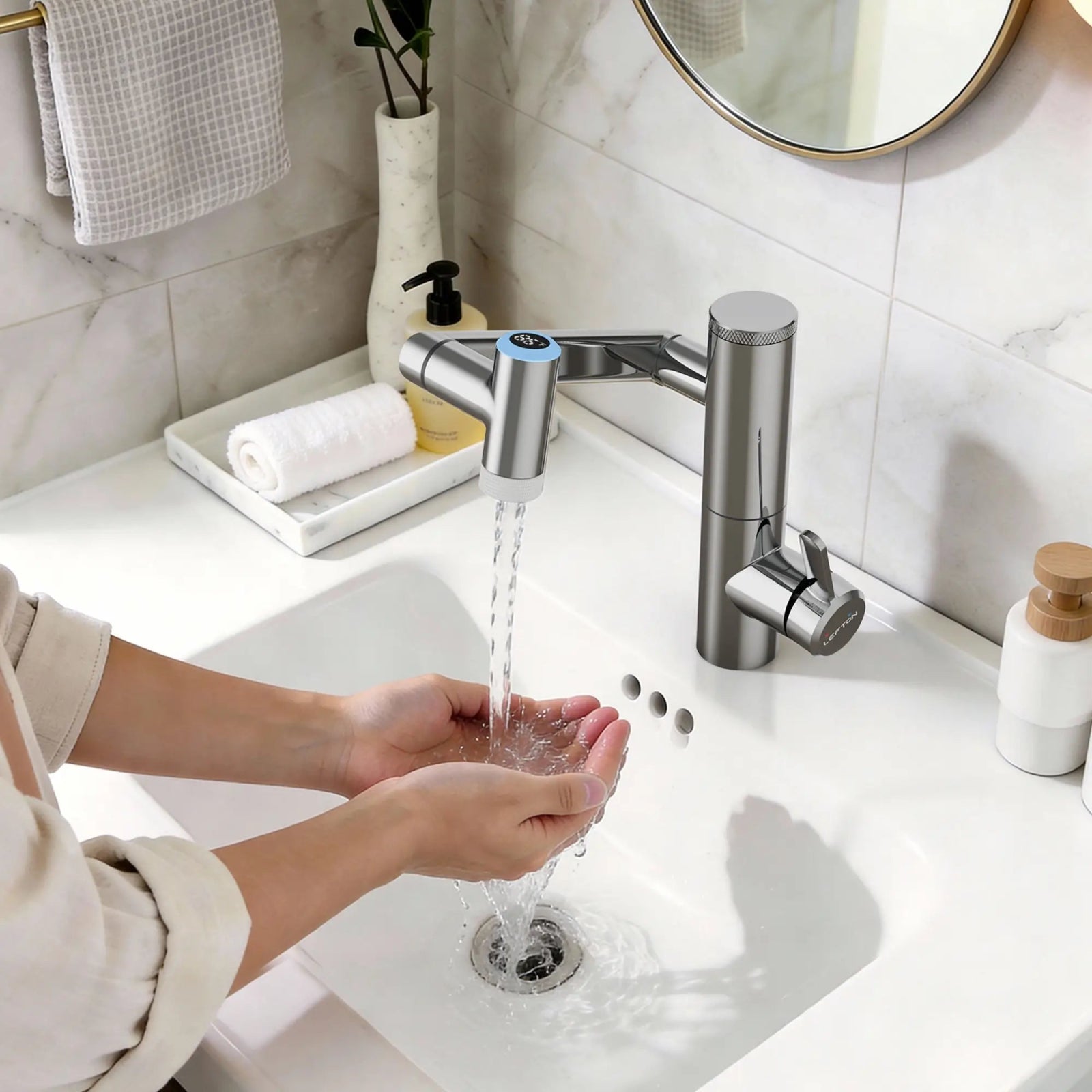 Lefton Single - Handle 1080° Rotating Bathroom Built - in Filter Faucet With Temperature Display - BPF01 - Bathroom Faucets - Lefton Home
