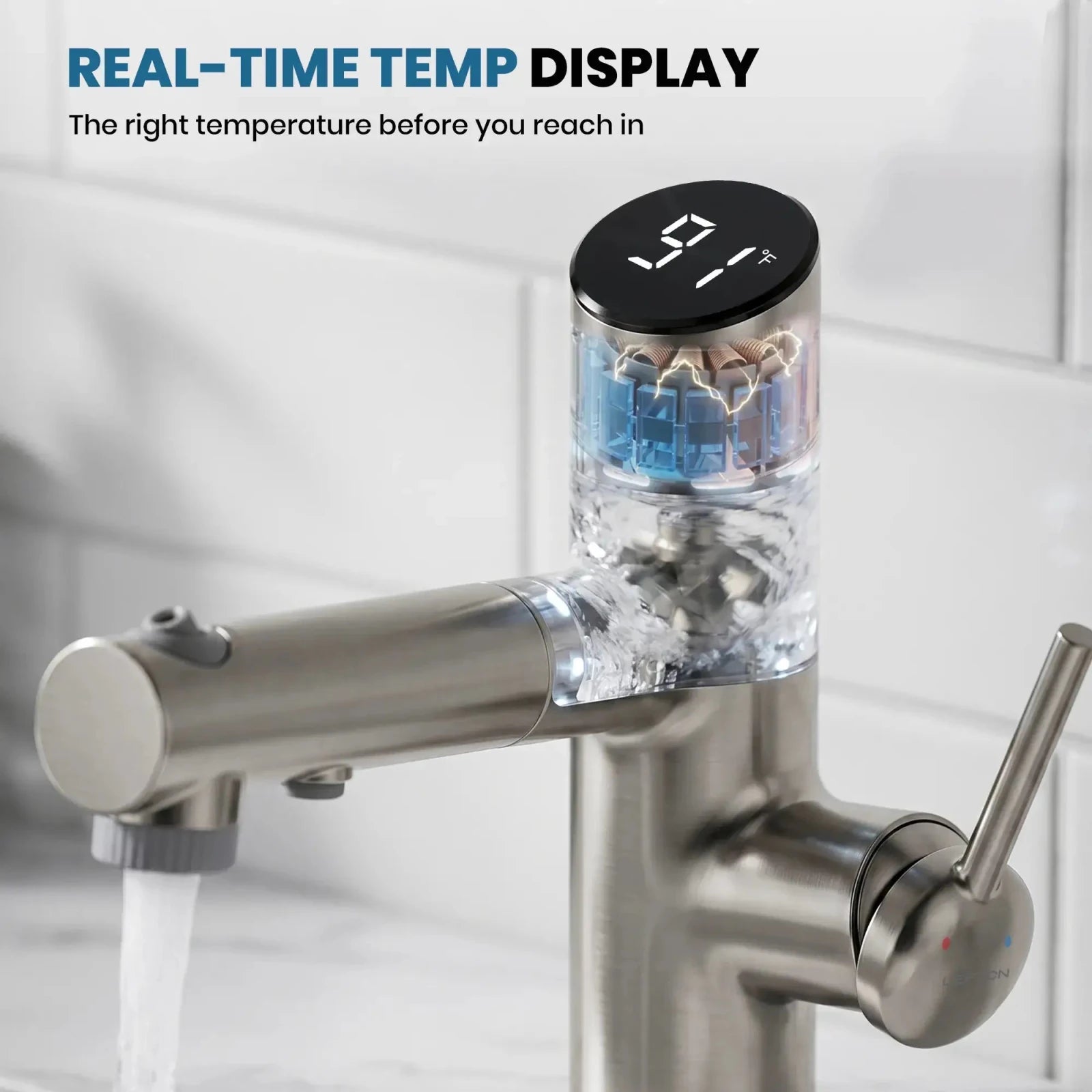 Lefton Single-Handle Bathroom Fountain Faucet With Temperature Display-BF2502 -Bathroom Faucets- Lefton Home