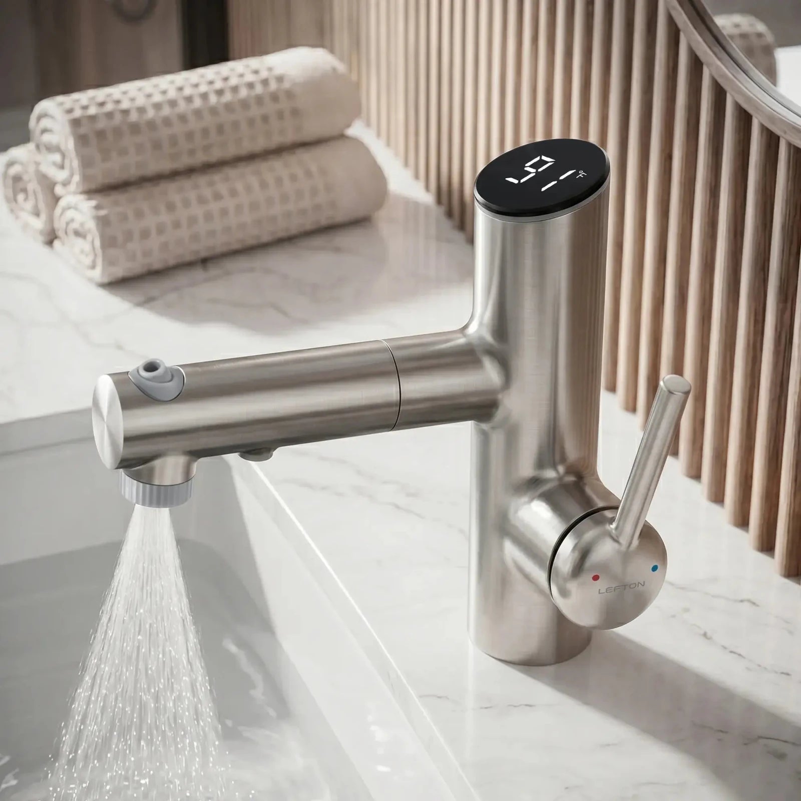 Lefton Single-Handle Bathroom Fountain Faucet With Temperature Display-BF2502 -Bathroom Faucets- Lefton Home