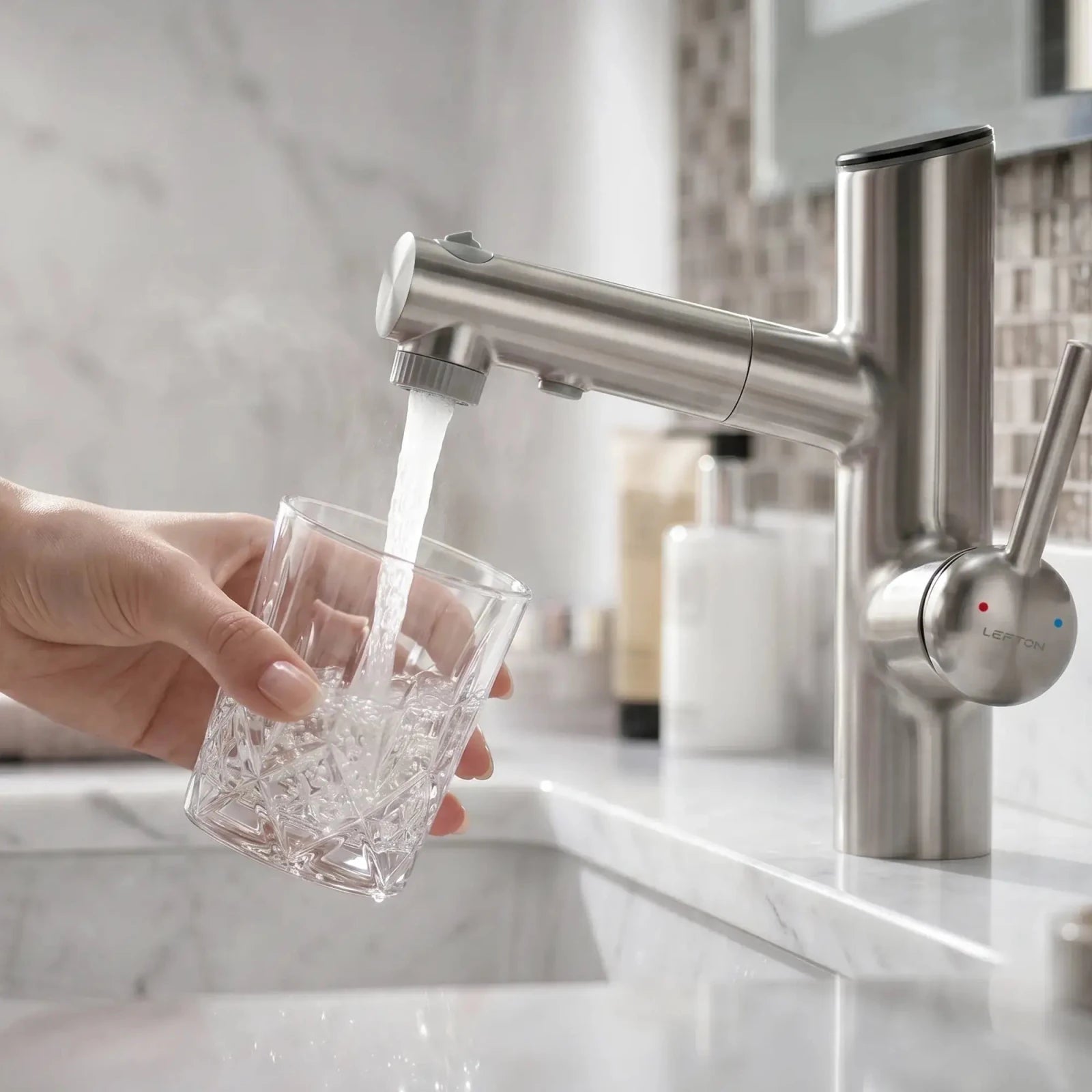Lefton Single-Handle Bathroom Fountain Faucet With Temperature Display-BF2502 -Bathroom Faucets- Lefton Home