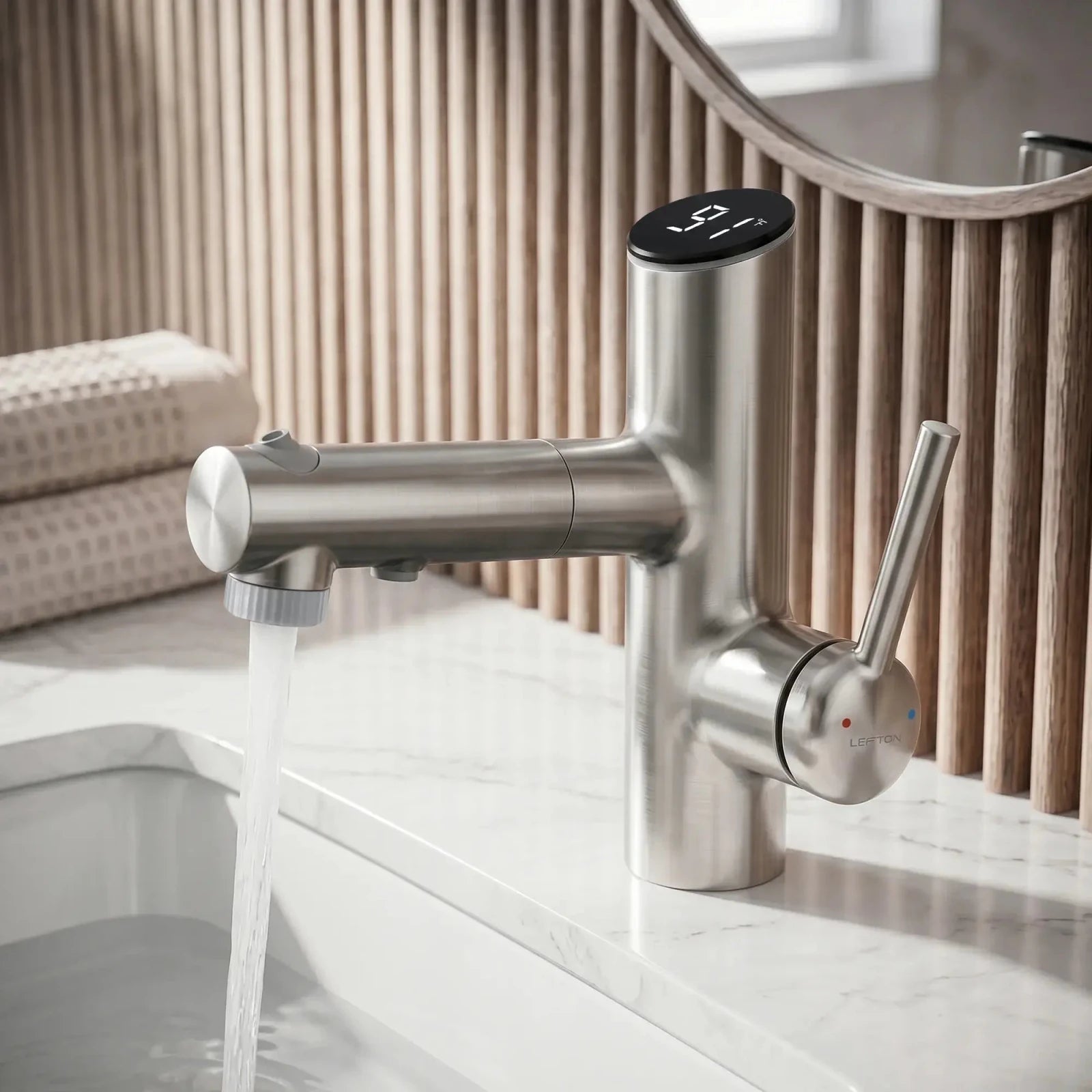 Lefton Single-Handle Bathroom Fountain Faucet With Temperature Display-BF2502 -Bathroom Faucets- Lefton Home