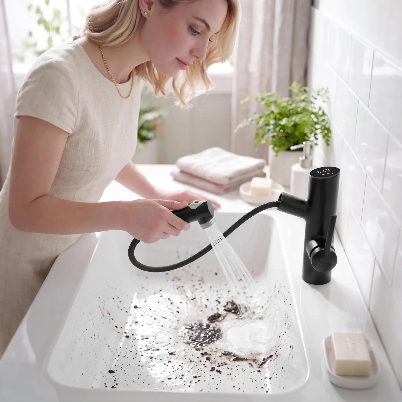 Lefton Single-Handle Bathroom Fountain Faucet With Temperature Display-BF2502 -Bathroom Faucets- Lefton Home