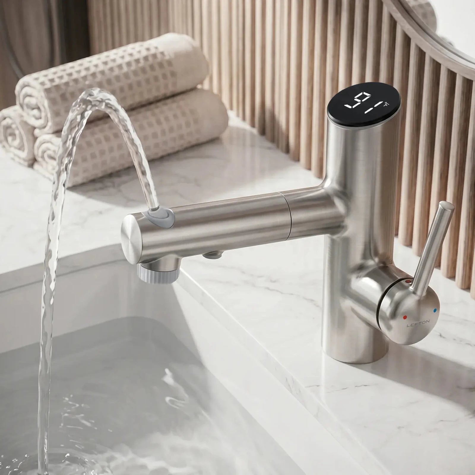 Lefton Single-Handle Bathroom Fountain Faucet With Temperature Display-BF2502 -Bathroom Faucets- Lefton Home