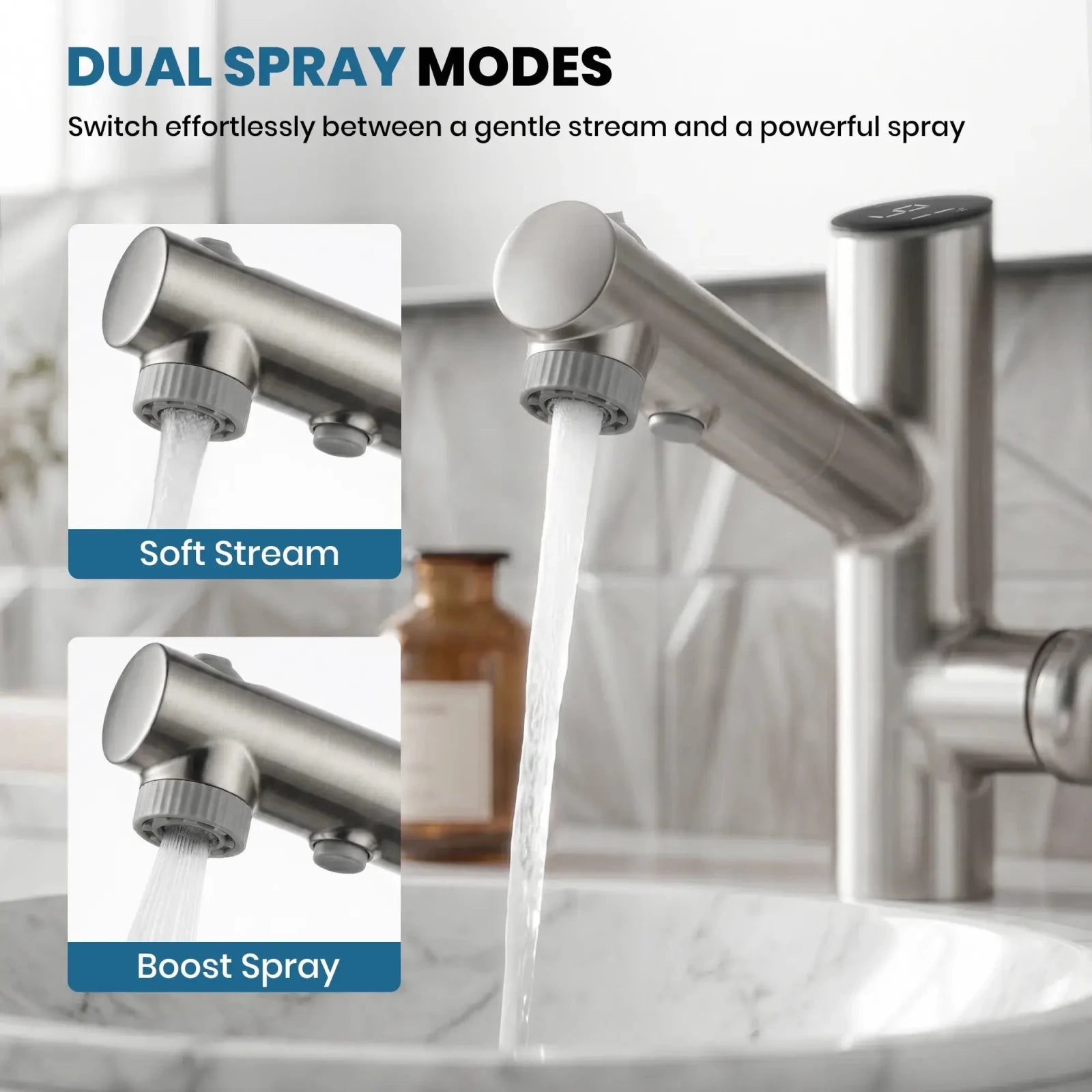 Lefton Single-Handle Bathroom Fountain Faucet With Temperature Display-BF2502 -Bathroom Faucets- Lefton Home