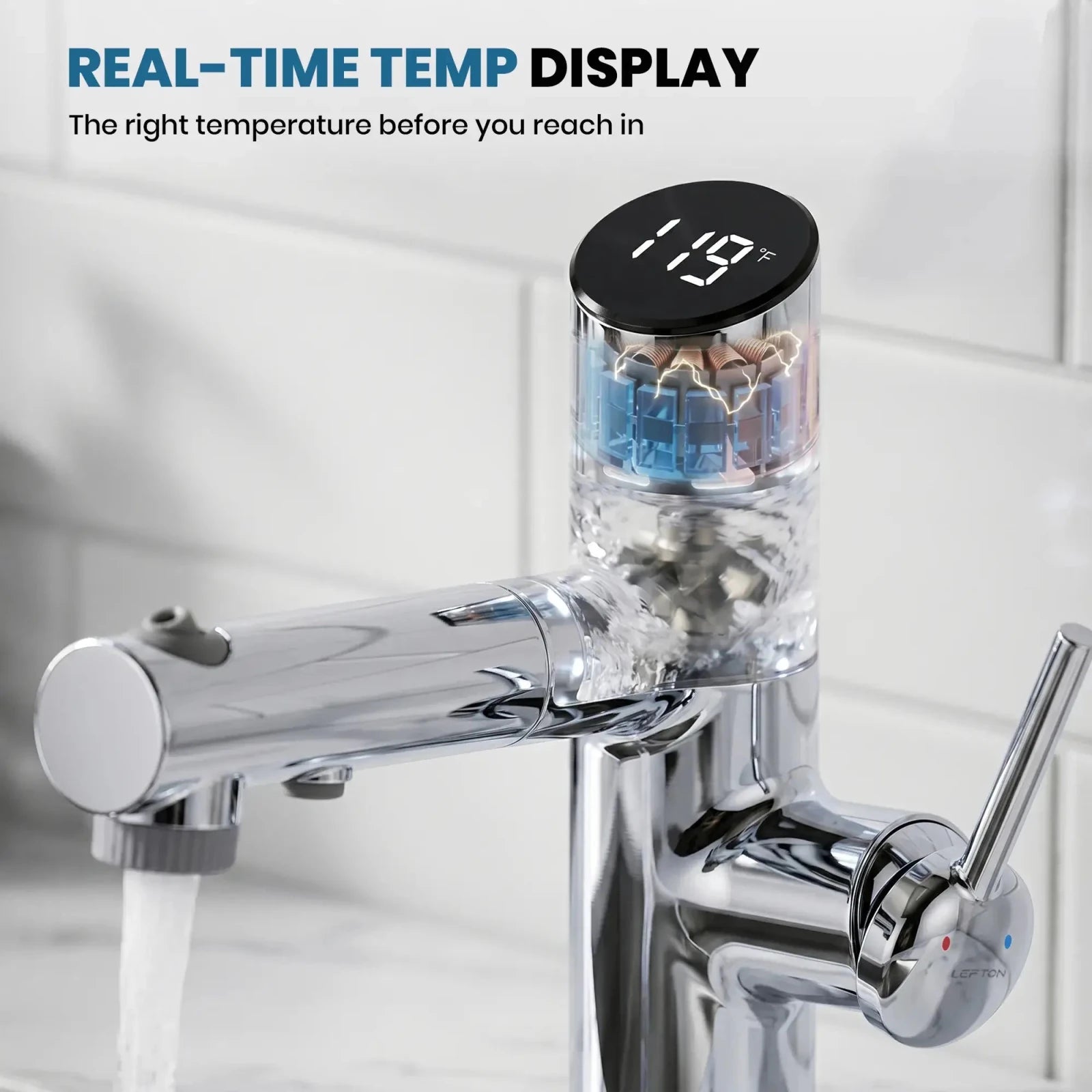 Lefton Single-Handle Bathroom Fountain Faucet With Temperature Display-BF2502 -Bathroom Faucets- Lefton Home