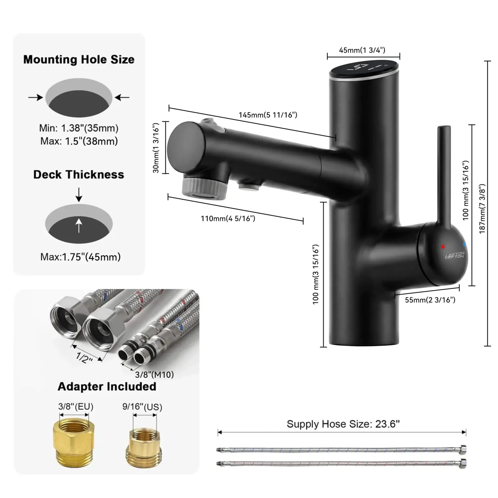 Lefton Single-Handle Bathroom Fountain Faucet With Temperature Display-BF2502 -Bathroom Faucets- Lefton Home