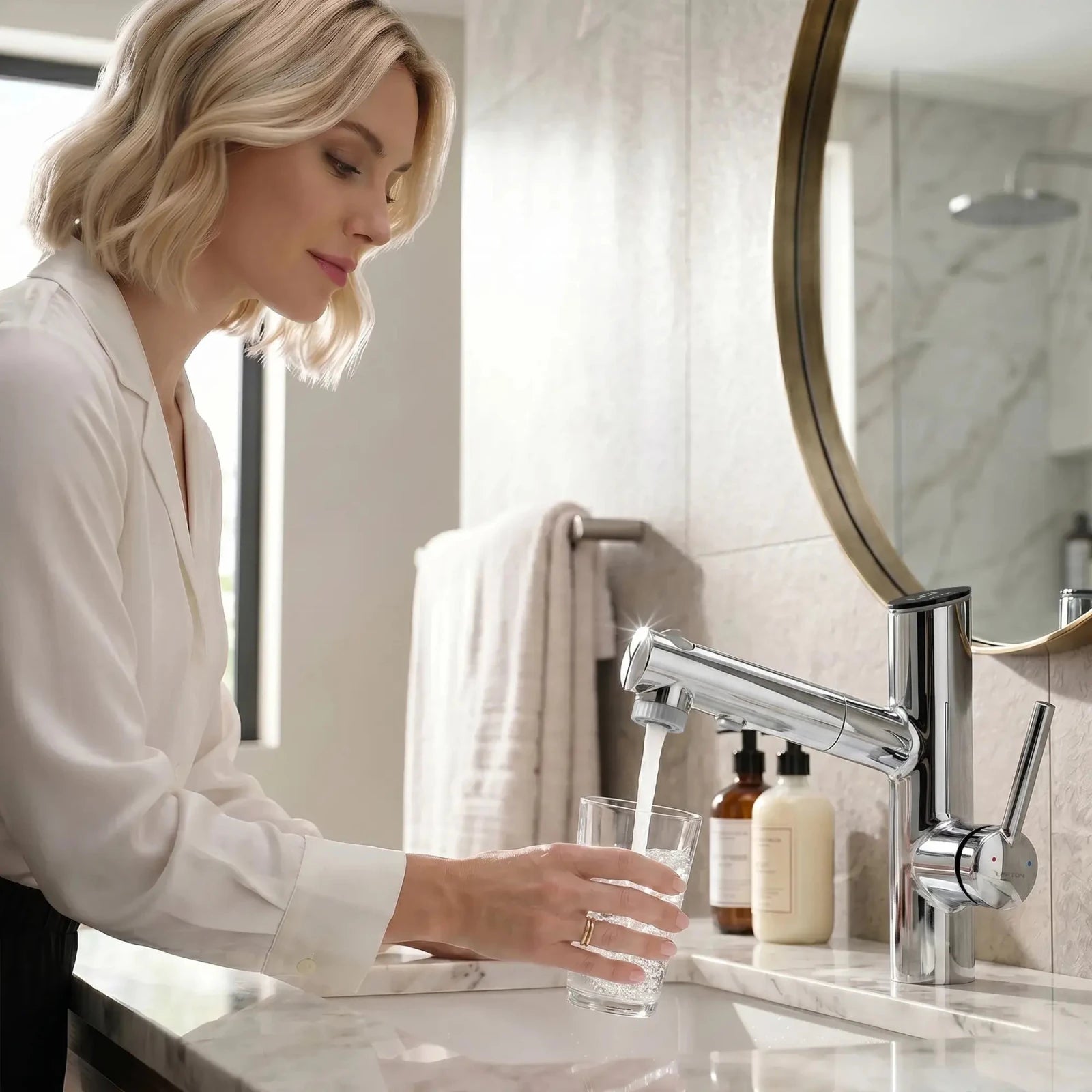 Lefton Single-Handle Bathroom Fountain Faucet With Temperature Display-BF2502 -Bathroom Faucets- Lefton Home