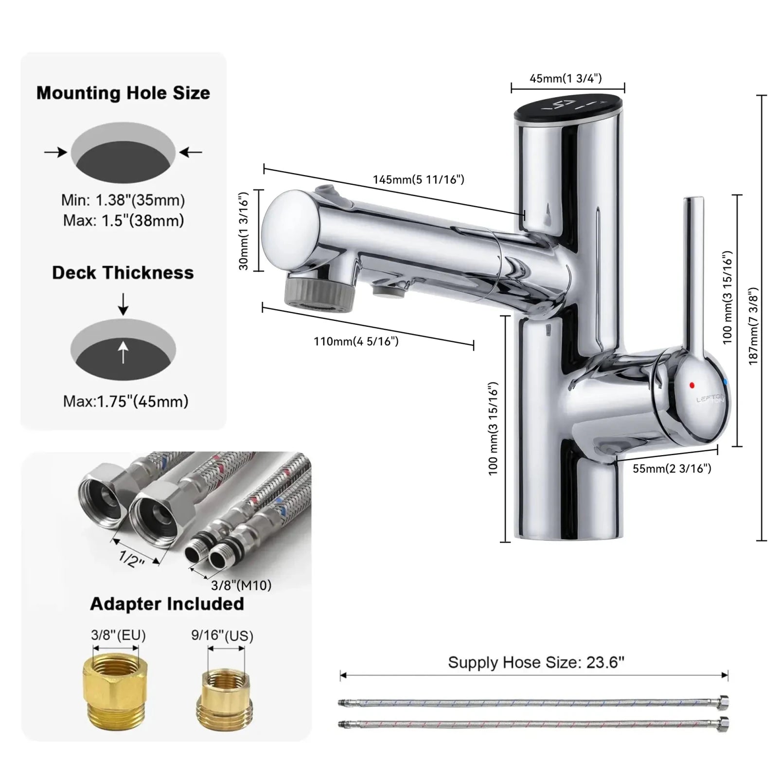 Lefton Single-Handle Bathroom Fountain Faucet With Temperature Display-BF2502 -Bathroom Faucets- Lefton Home
