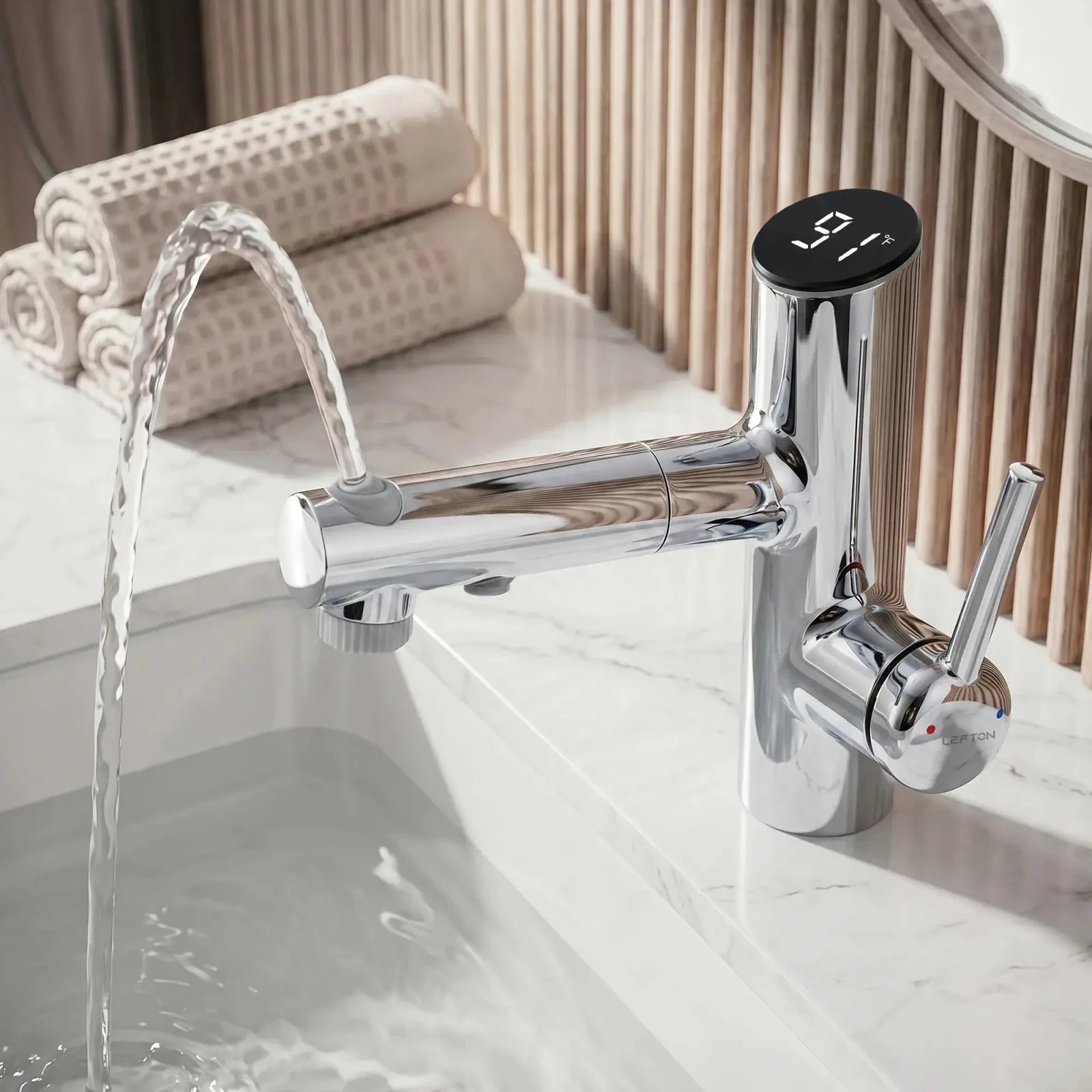 Lefton Single-Handle Bathroom Fountain Faucet With Temperature Display-BF2502 -Bathroom Faucets- Lefton Home