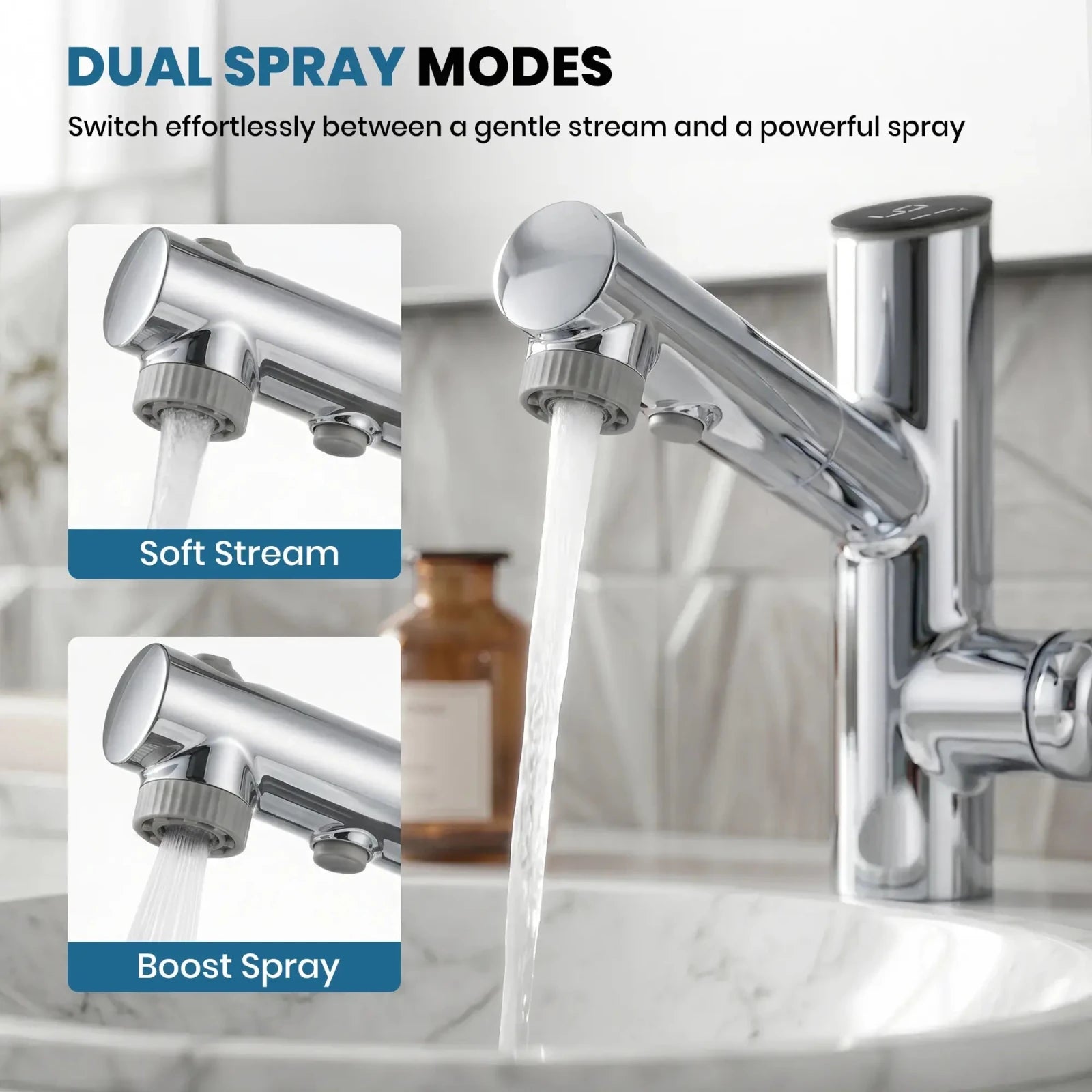 Lefton Single-Handle Bathroom Fountain Faucet With Temperature Display-BF2502 -Bathroom Faucets- Lefton Home