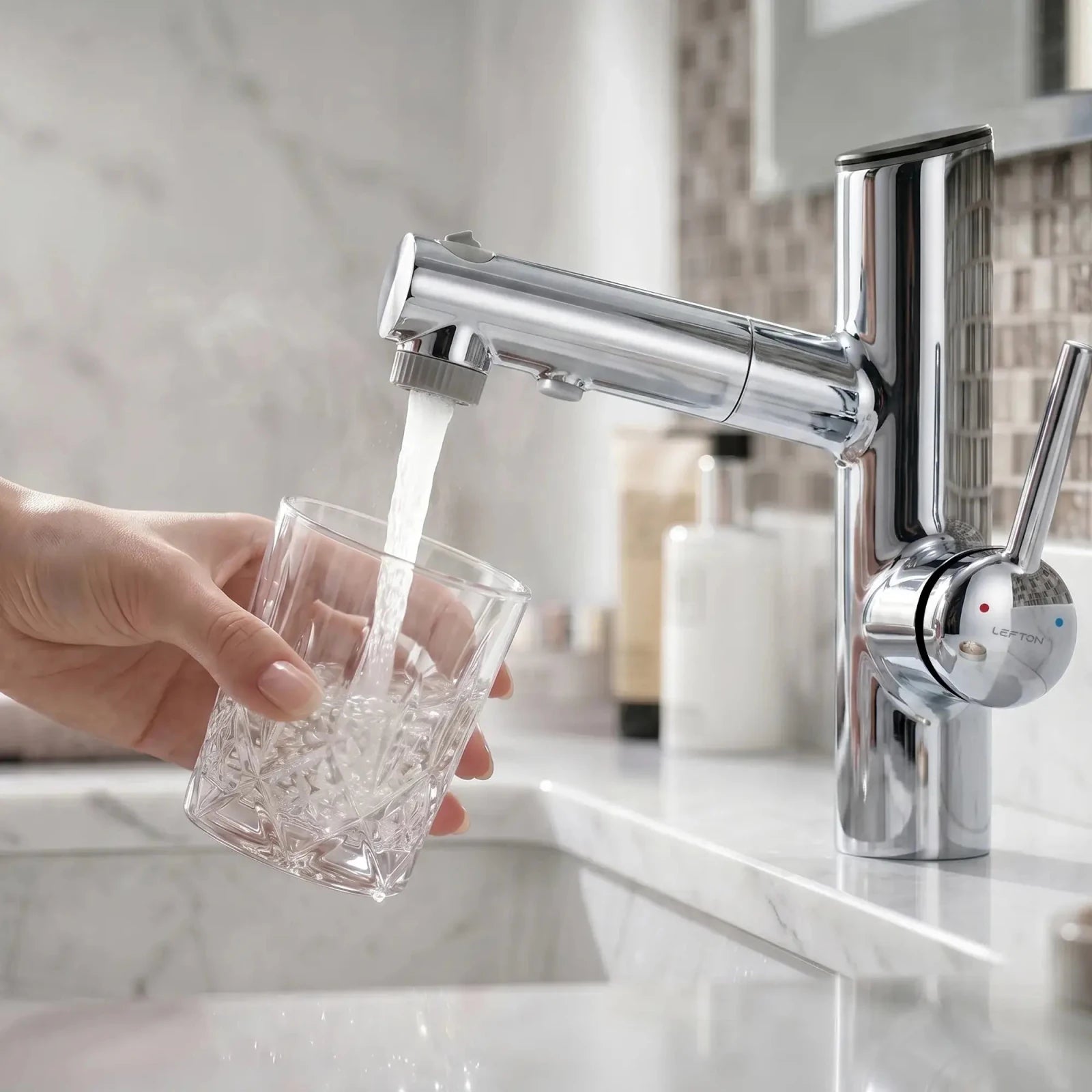 Lefton Single-Handle Bathroom Fountain Faucet With Temperature Display-BF2502 -Bathroom Faucets- Lefton Home