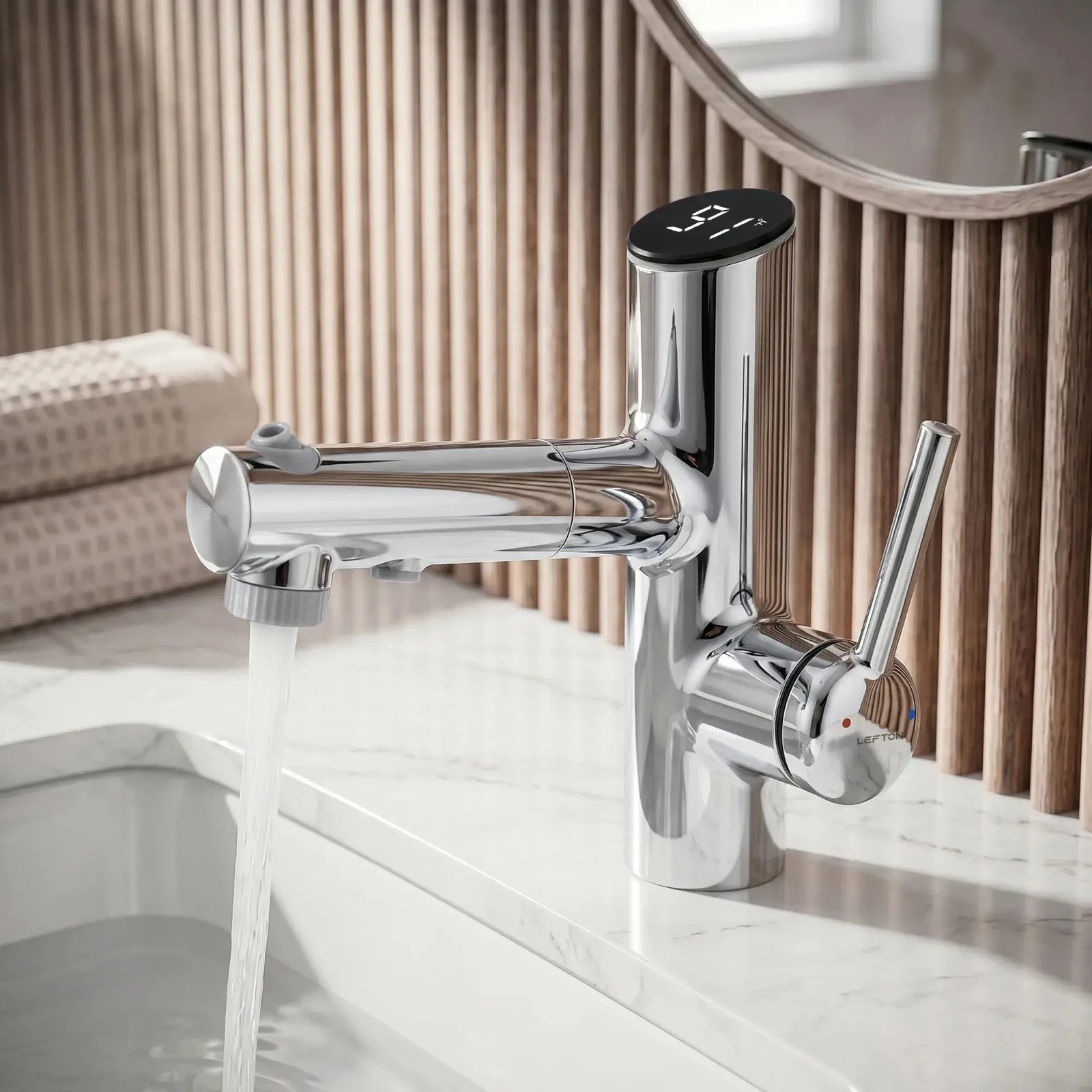 Lefton Single-Handle Bathroom Fountain Faucet With Temperature Display-BF2502 -Bathroom Faucets- Lefton Home