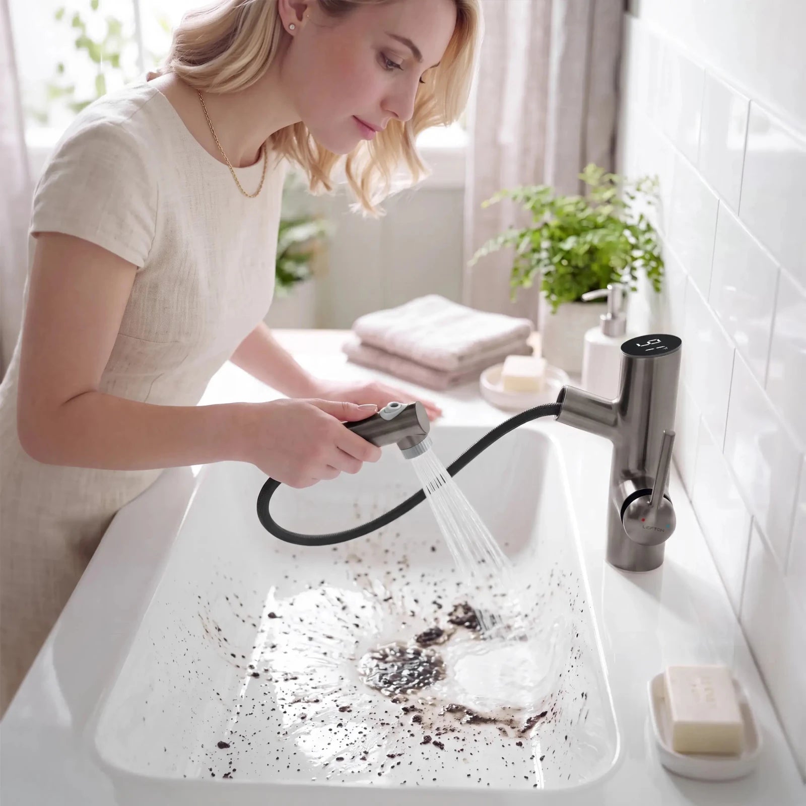 Lefton Single-Handle Bathroom Fountain Faucet With Temperature Display-BF2502 -Bathroom Faucets- Lefton Home