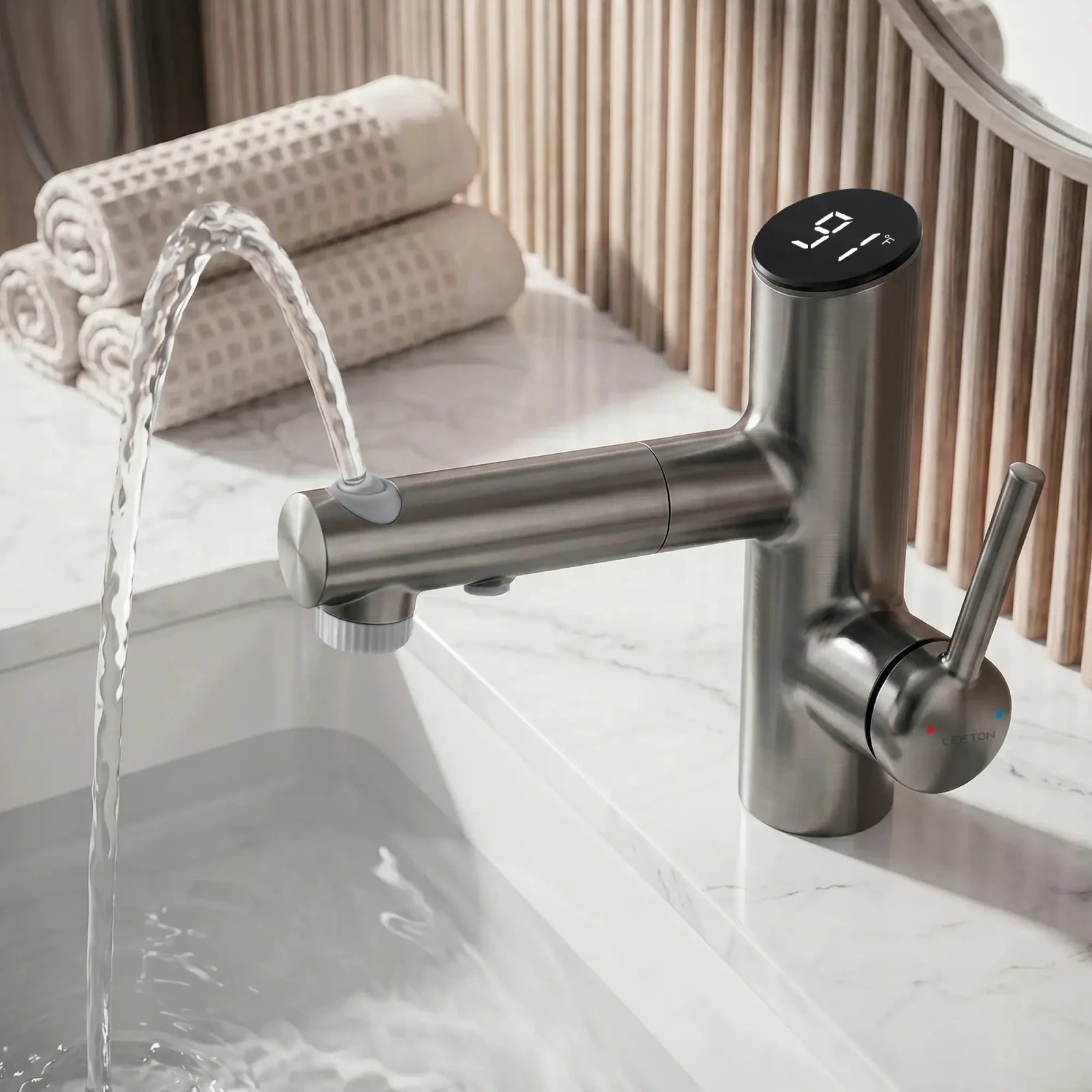 Lefton Single-Handle Bathroom Fountain Faucet With Temperature Display-BF2502 -Bathroom Faucets- Lefton Home