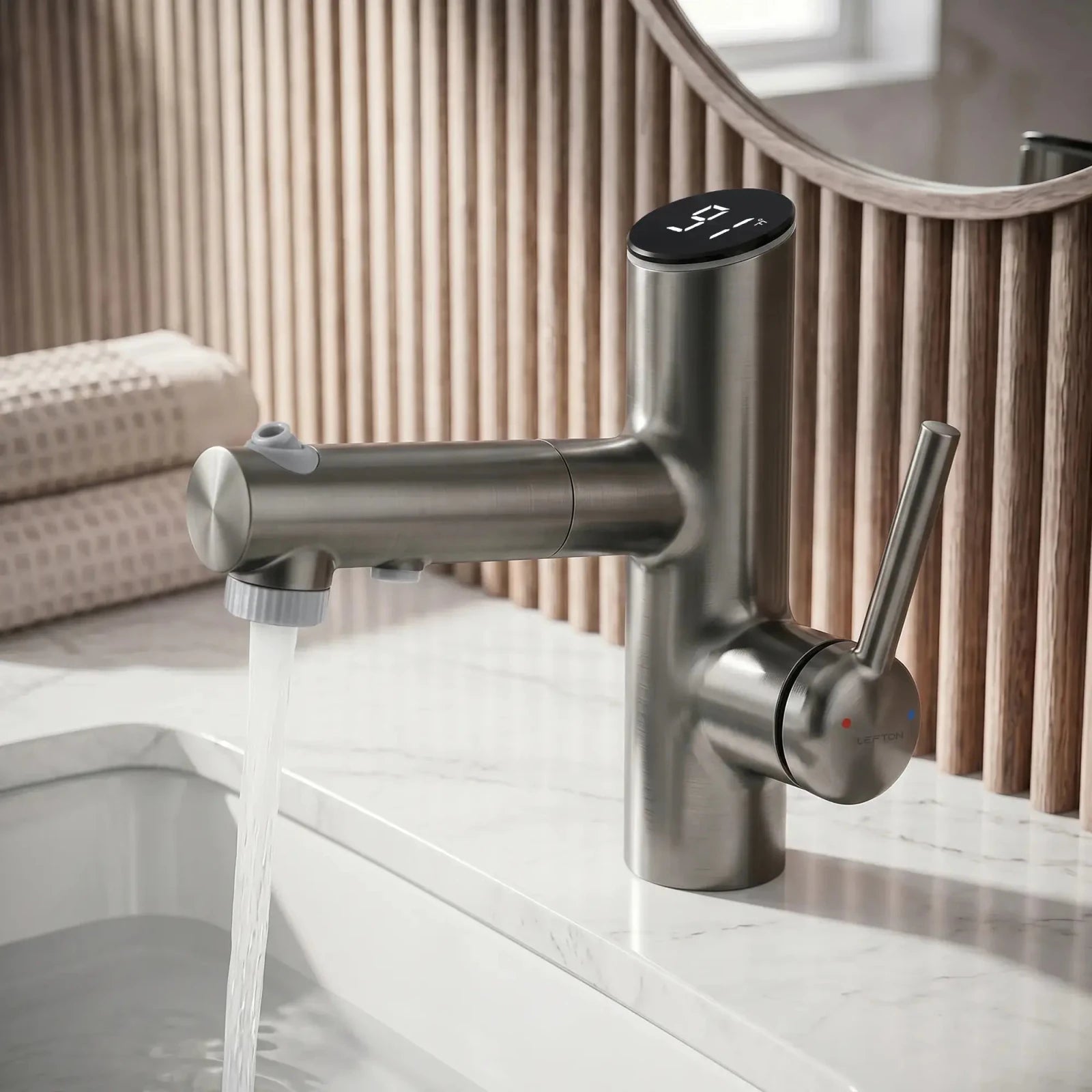 Lefton Single-Handle Bathroom Fountain Faucet With Temperature Display-BF2502 -Bathroom Faucets- Lefton Home