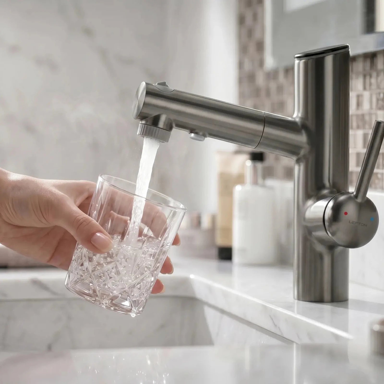 Lefton Single-Handle Bathroom Fountain Faucet With Temperature Display-BF2502 -Bathroom Faucets- Lefton Home
