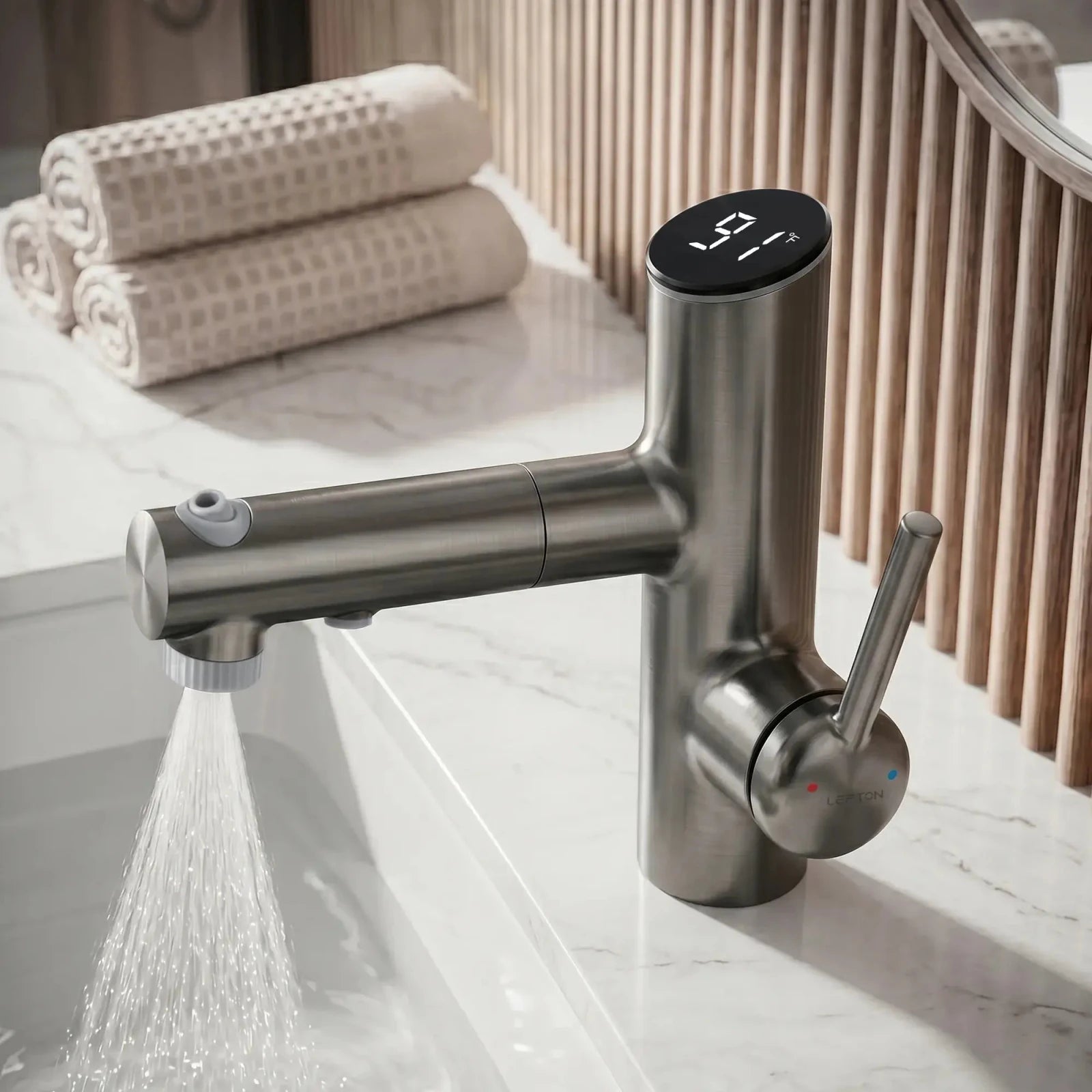 Lefton Single-Handle Bathroom Fountain Faucet With Temperature Display-BF2502 -Bathroom Faucets- Lefton Home