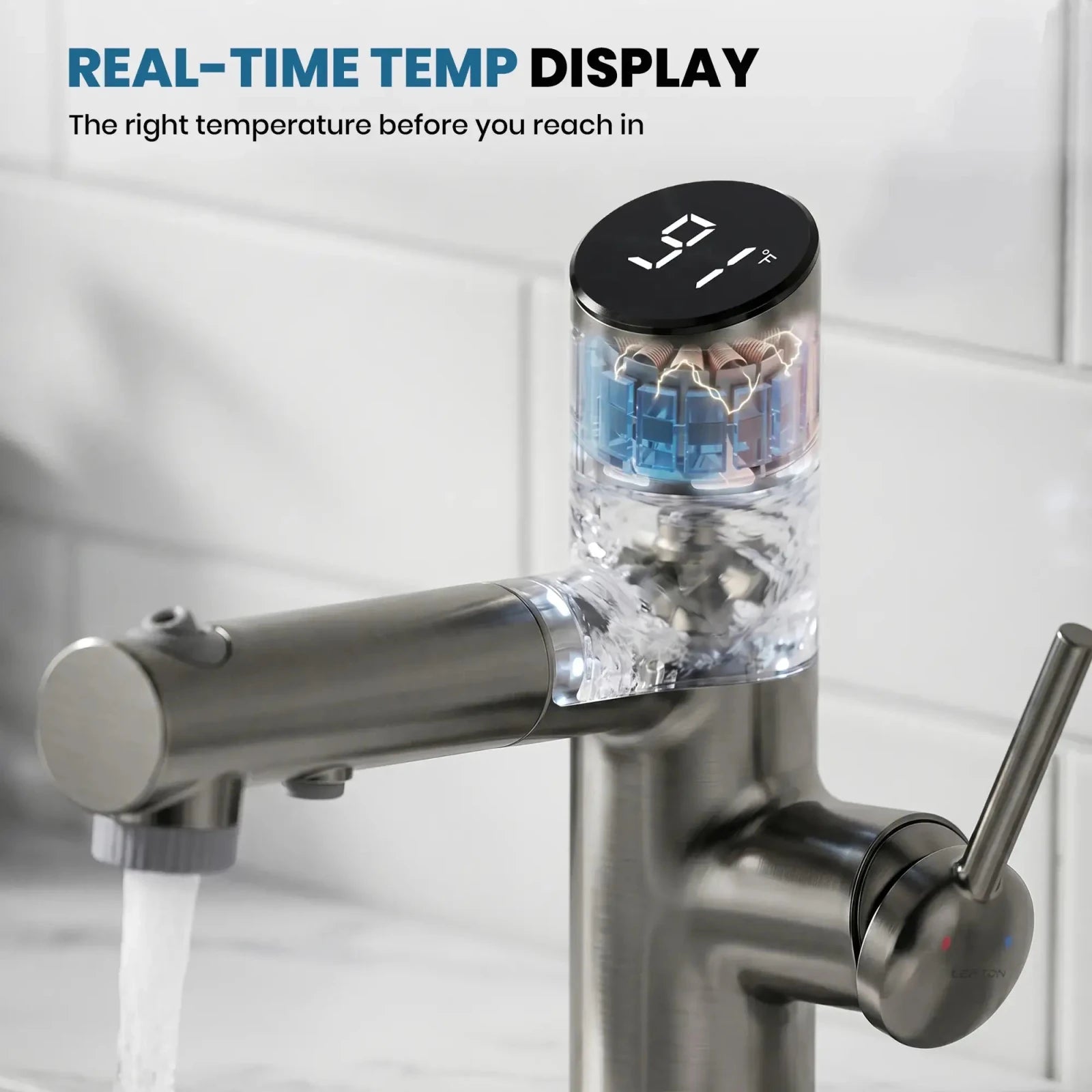 Lefton Single-Handle Bathroom Fountain Faucet With Temperature Display-BF2502 -Bathroom Faucets- Lefton Home