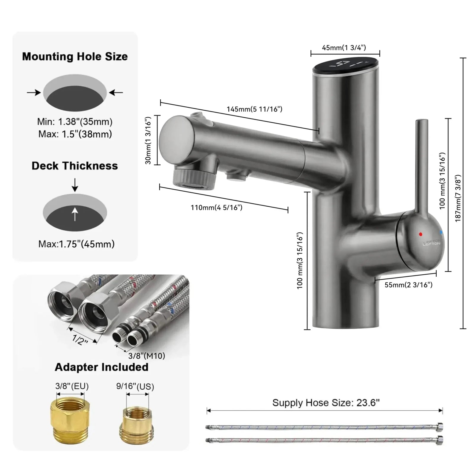 Lefton Single-Handle Bathroom Fountain Faucet With Temperature Display-BF2502 -Bathroom Faucets- Lefton Home
