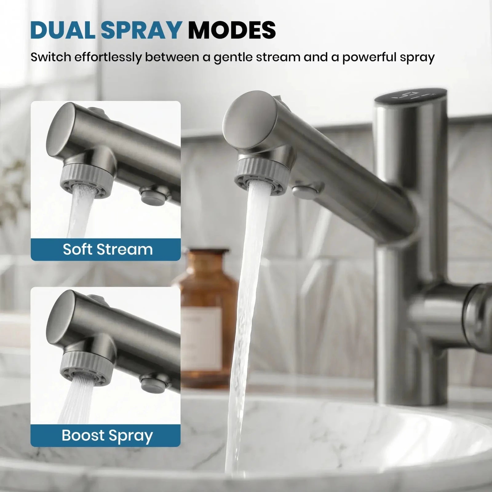 Lefton Single-Handle Bathroom Fountain Faucet With Temperature Display-BF2502 -Bathroom Faucets- Lefton Home