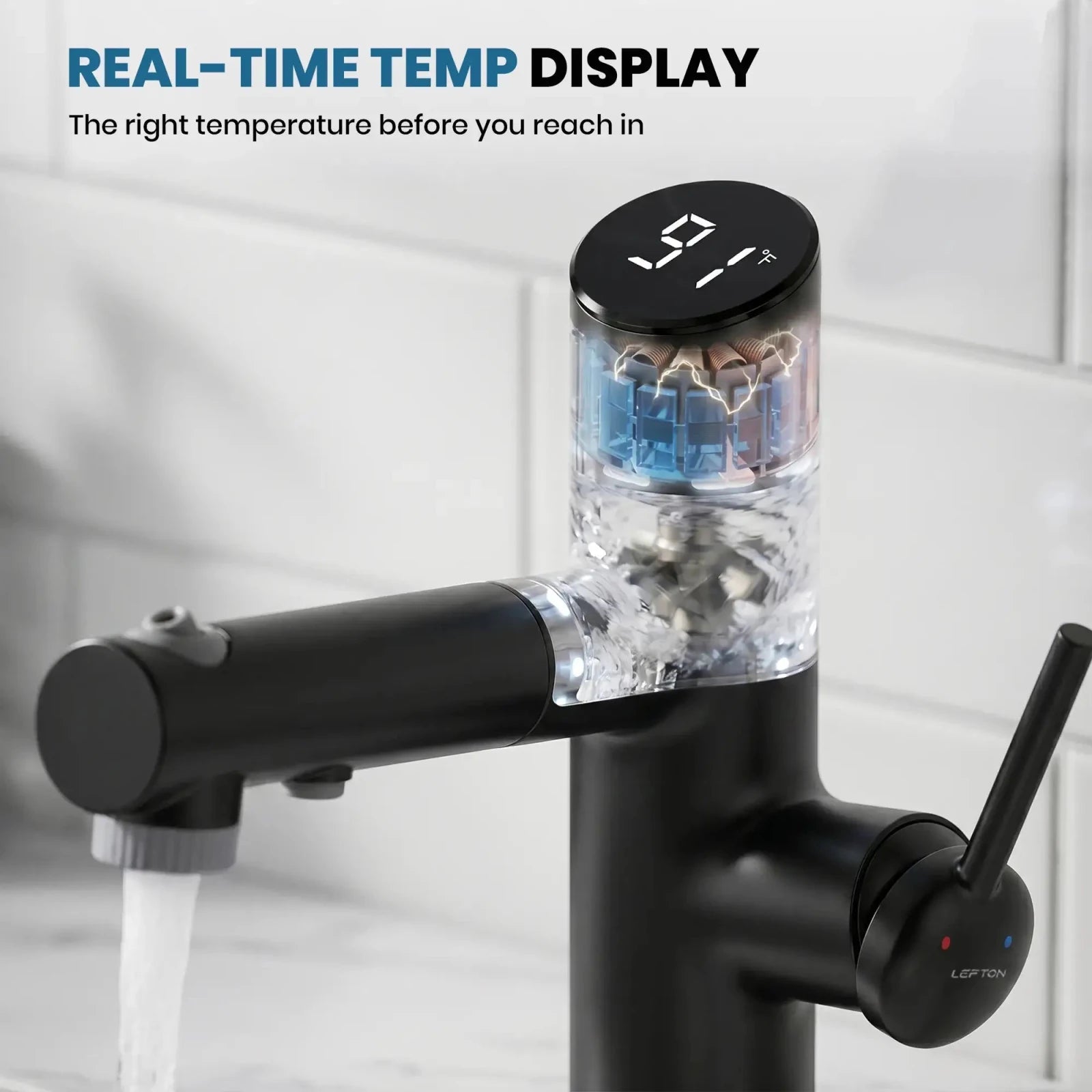 Lefton Single-Handle Bathroom Fountain Faucet With Temperature Display-BF2502 -Bathroom Faucets- Lefton Home
