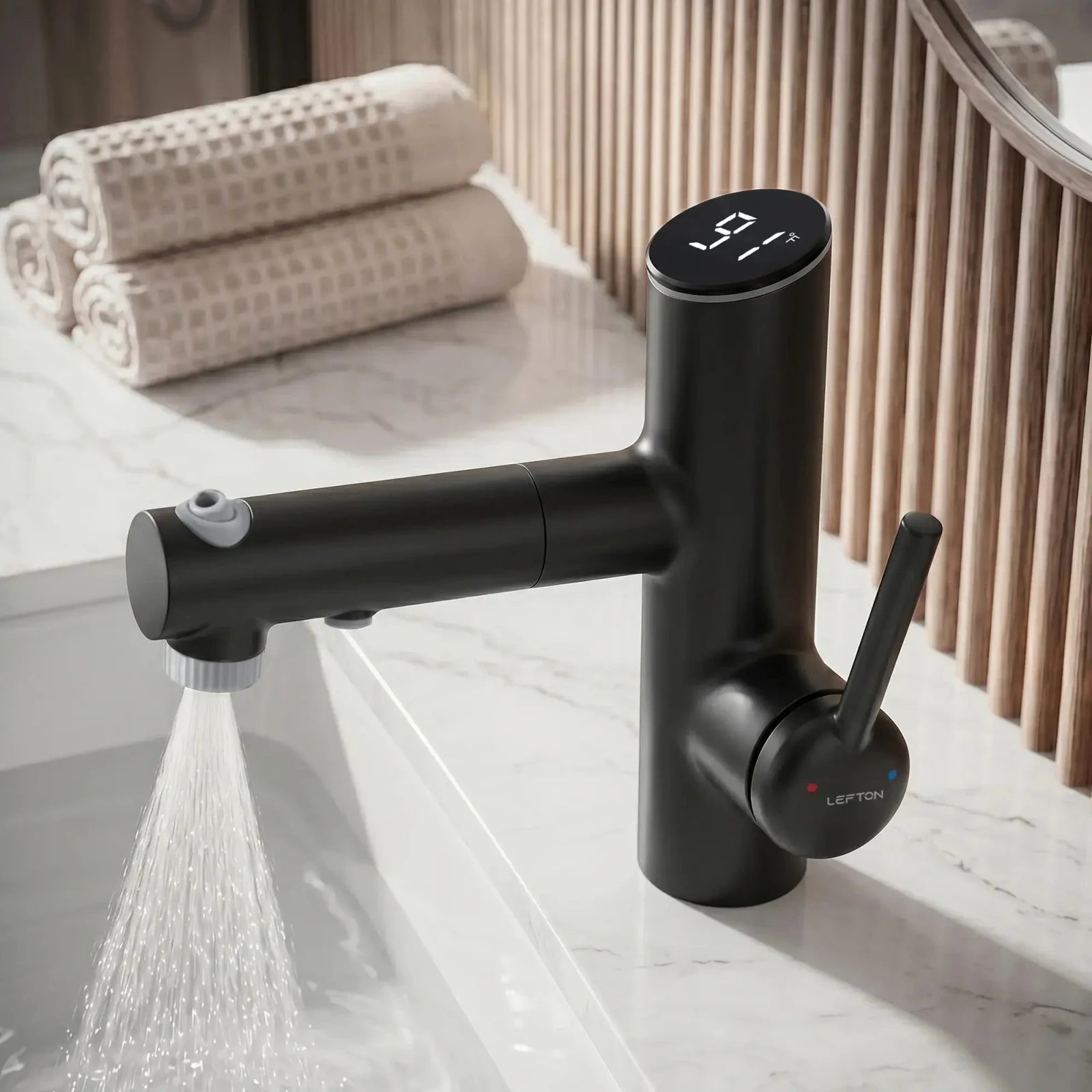 Lefton Single-Handle Bathroom Fountain Faucet With Temperature Display-BF2502 -Bathroom Faucets- Lefton Home