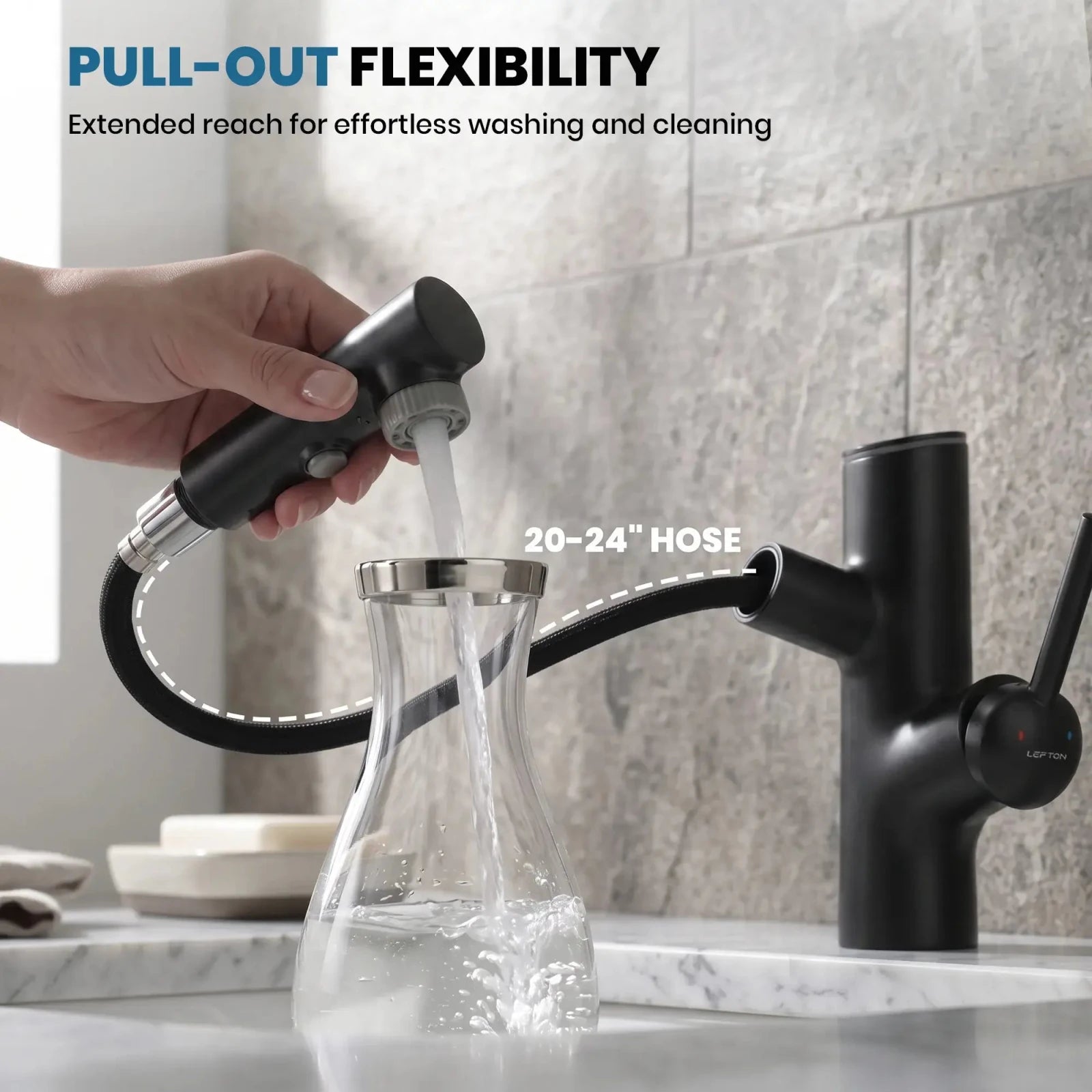 Lefton Single-Handle Bathroom Fountain Faucet With Temperature Display-BF2502 -Bathroom Faucets- Lefton Home