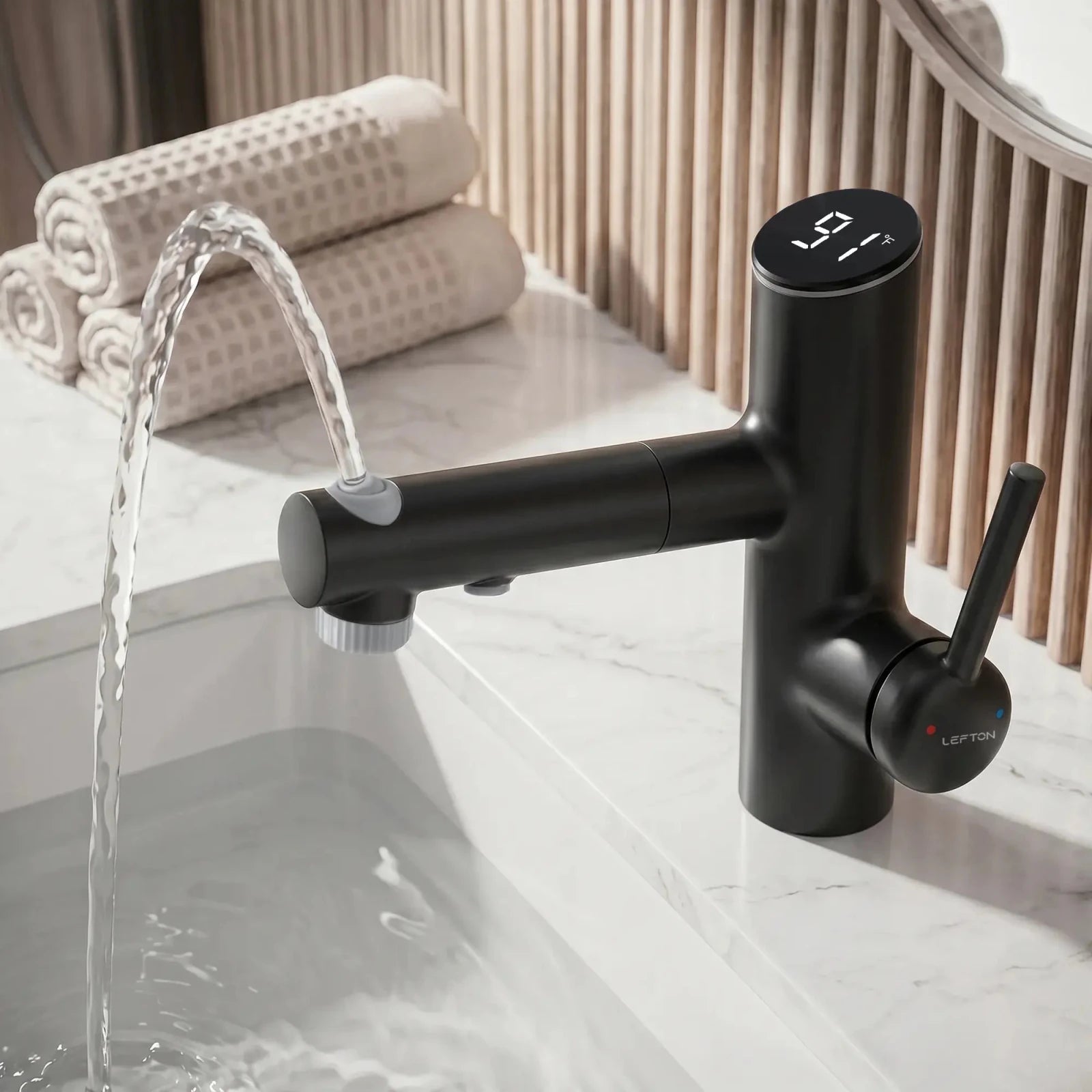 Lefton Single-Handle Bathroom Fountain Faucet With Temperature Display-BF2502 -Bathroom Faucets- Lefton Home