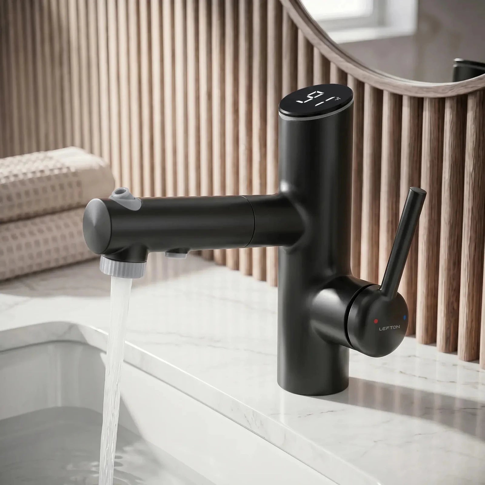 Lefton Single-Handle Bathroom Fountain Faucet With Temperature Display-BF2502 -Bathroom Faucets- Lefton Home