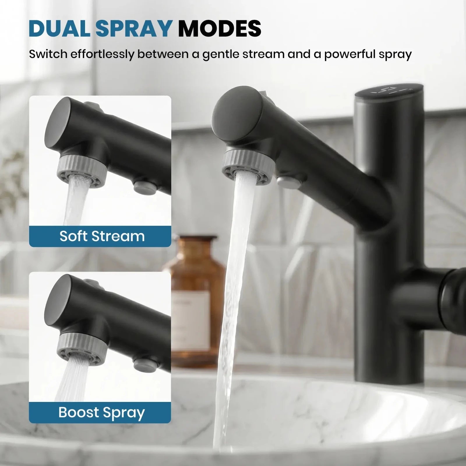 Lefton Single-Handle Bathroom Fountain Faucet With Temperature Display-BF2502 -Bathroom Faucets- Lefton Home