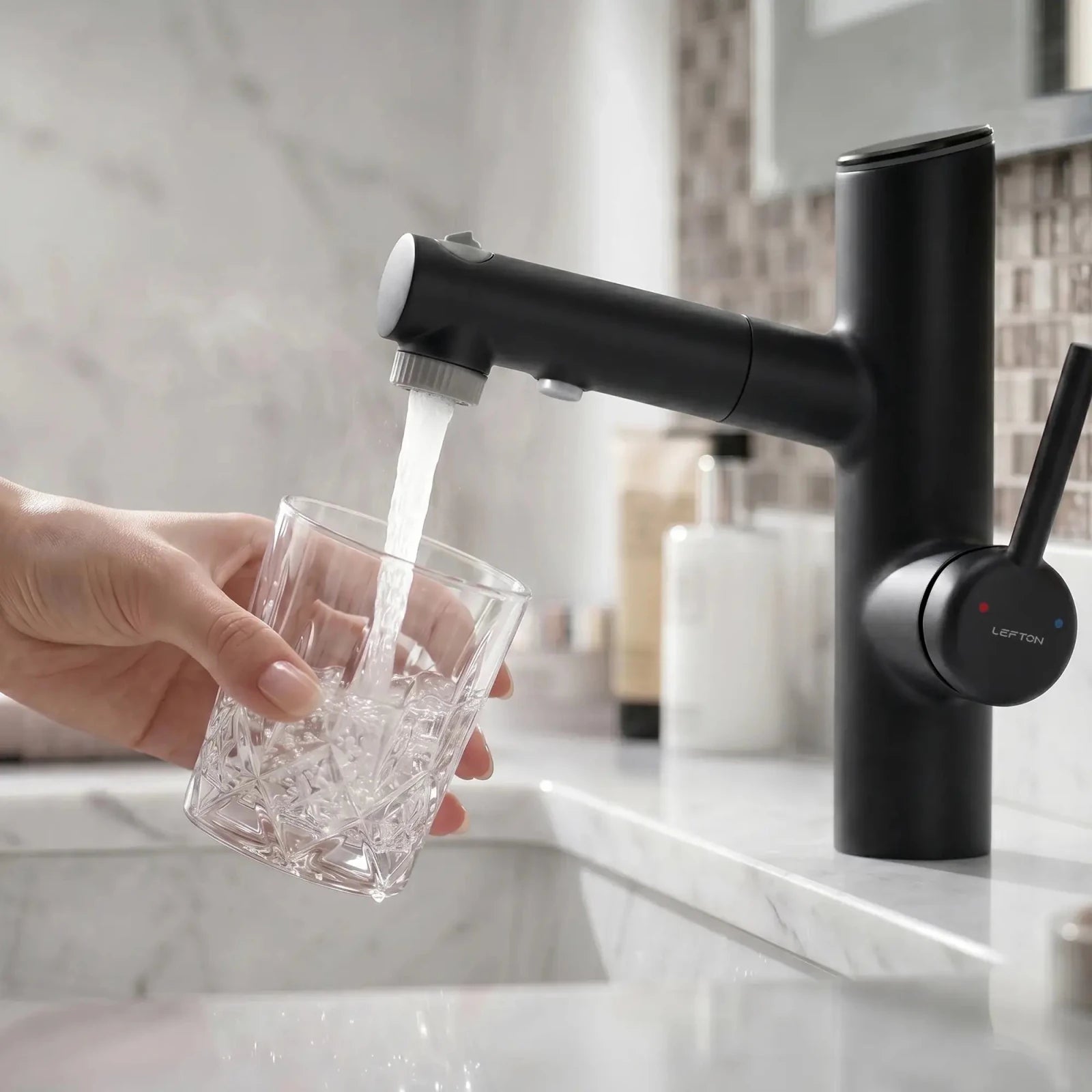 Lefton Single-Handle Bathroom Fountain Faucet With Temperature Display-BF2502 -Bathroom Faucets- Lefton Home